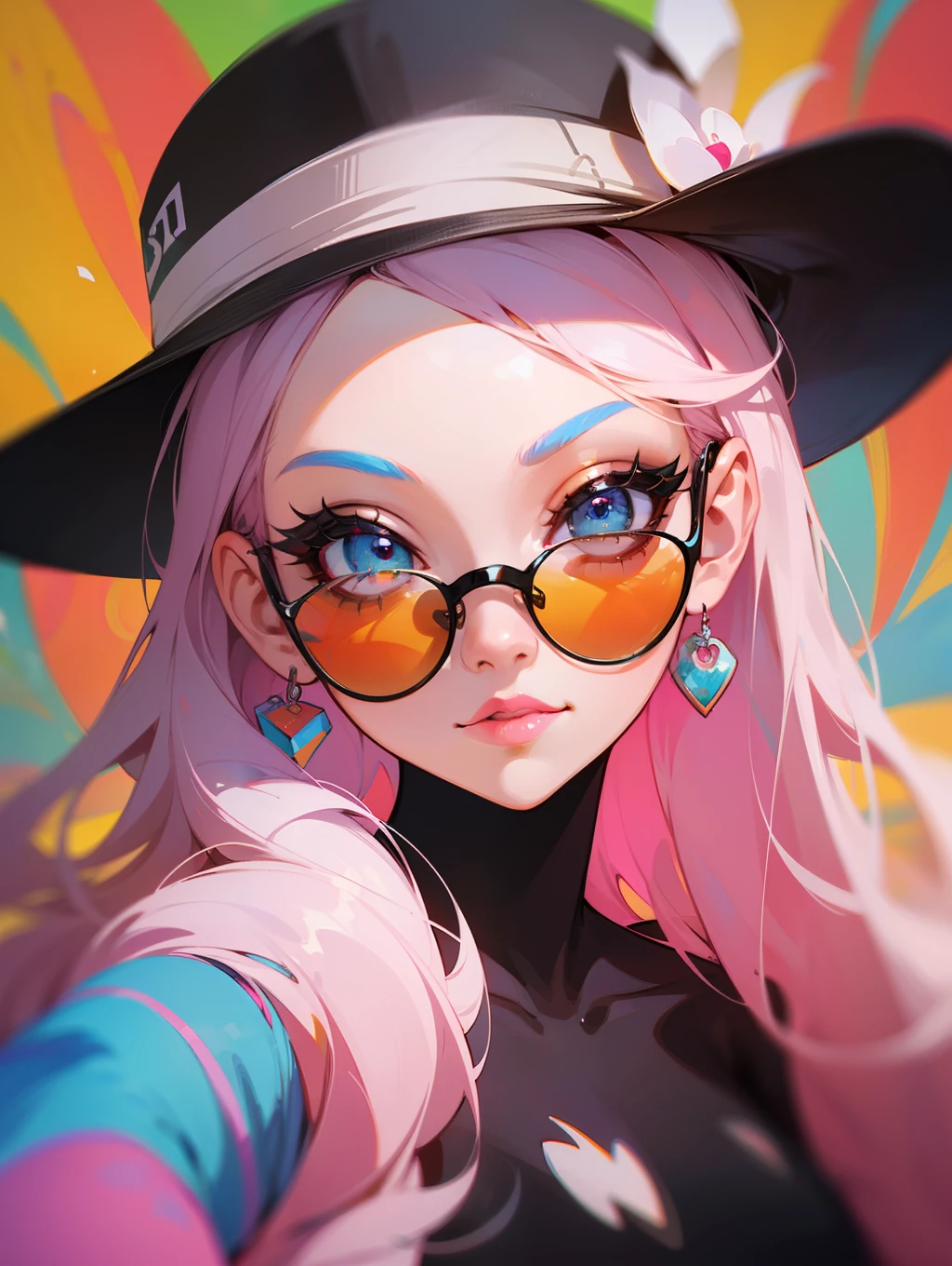 a close up of a woman wearing a hat and sunglasses, a digital painting inspired by Cyril Rolando, trending on Artstation, neo-fauvism, jen bartel, vibrant digital painting, colorful digital painting, colorful illustration, stunning digital illustration, detailed painting 4 k, stunning art style, beautiful art uhd 4 k, digital painting style, rossdraws cartoon vibrant