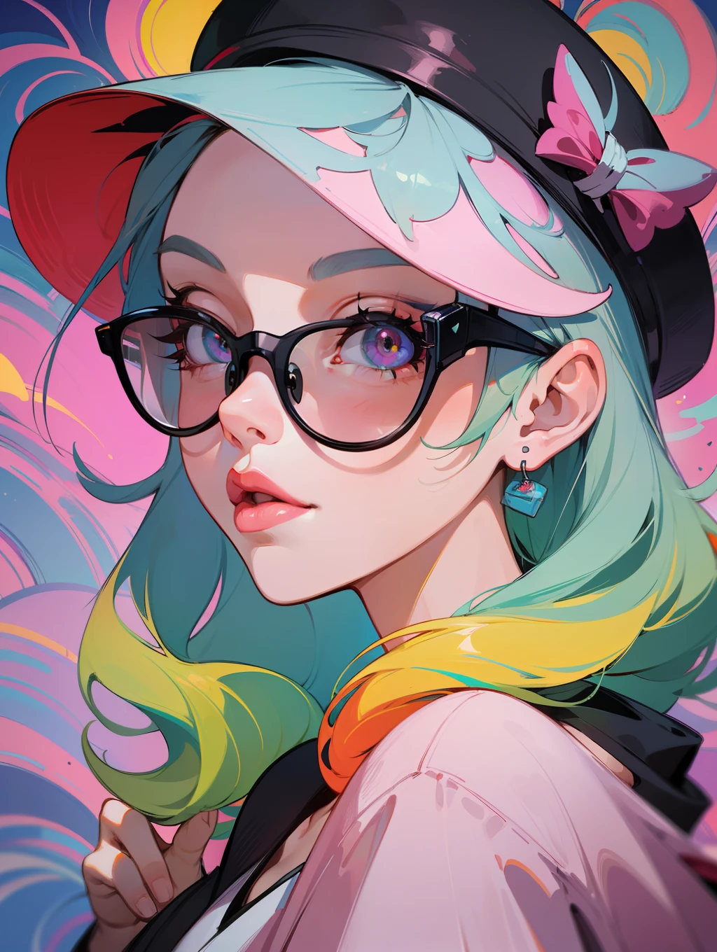 a close up of a woman wearing a hat and sunglasses, a digital painting inspired by Cyril Rolando, trending on Artstation, neo-fauvism, jen bartel, vibrant digital painting, colorful digital painting, colorful illustration, stunning digital illustration, detailed painting 4 k, stunning art style, beautiful art uhd 4 k, digital painting style, rossdraws cartoon vibrant