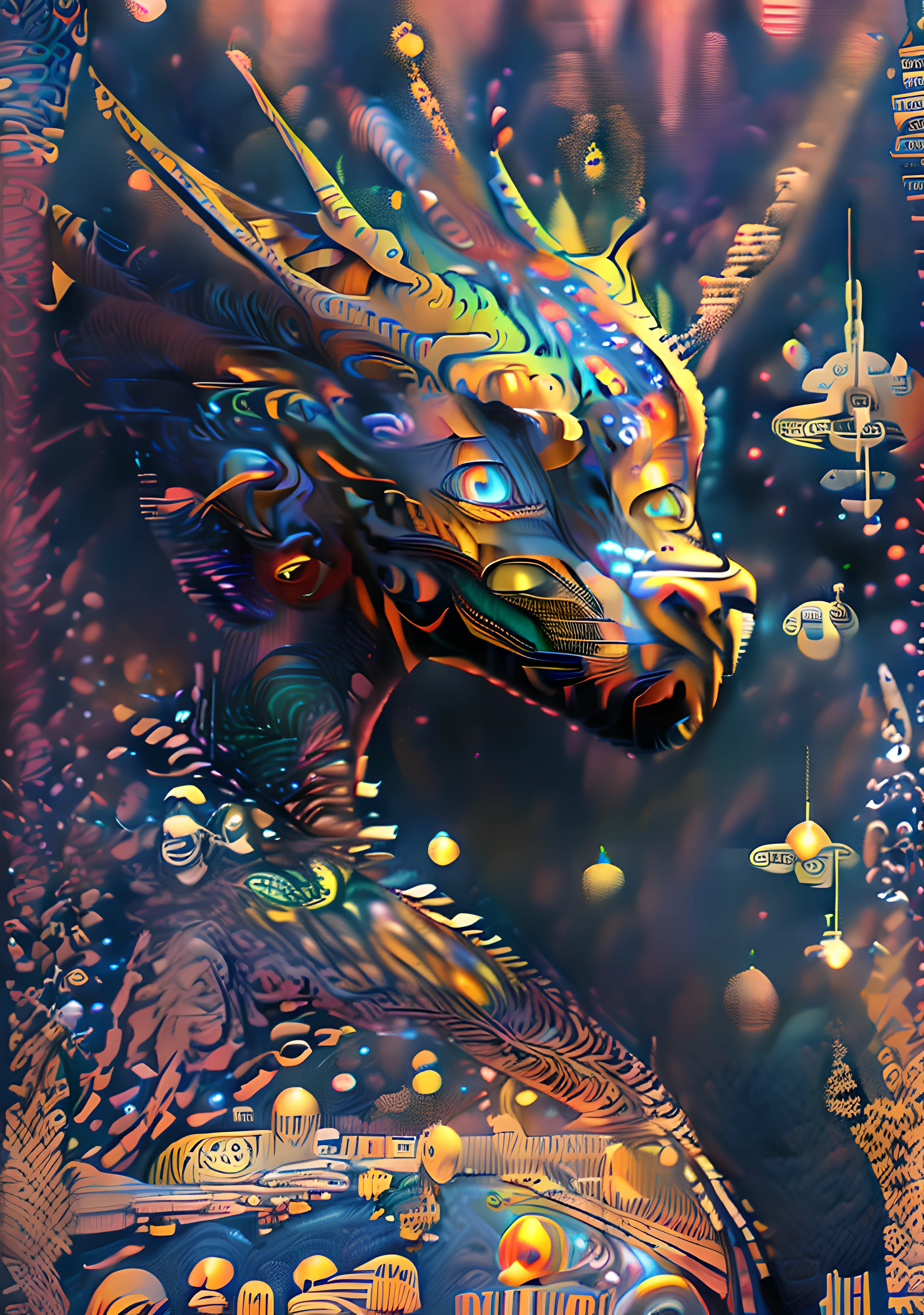 (High resolution, incredibly detailed, masterpiece), intricate close up portrait of a beutifull dragon with inside his eye the universe and stars ,beautifull face,in space , featuring fractal geometry in (vibrant colors:0.6), set against a (galactic background:1.8), bringing together complex, mesmerizing shapes and patterns,dmt ,fractal art,stars and galaxies