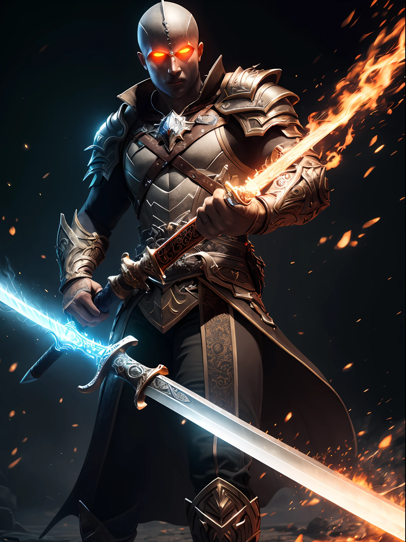 (extremely detailed 8k wallpaper),a medium shot photo of a fearful necromancer, intricate, high detail, dramatic, one handed glowing sword, glowing spell in hand, High quality, perfect detailed, ultra realism, unreal engine 5