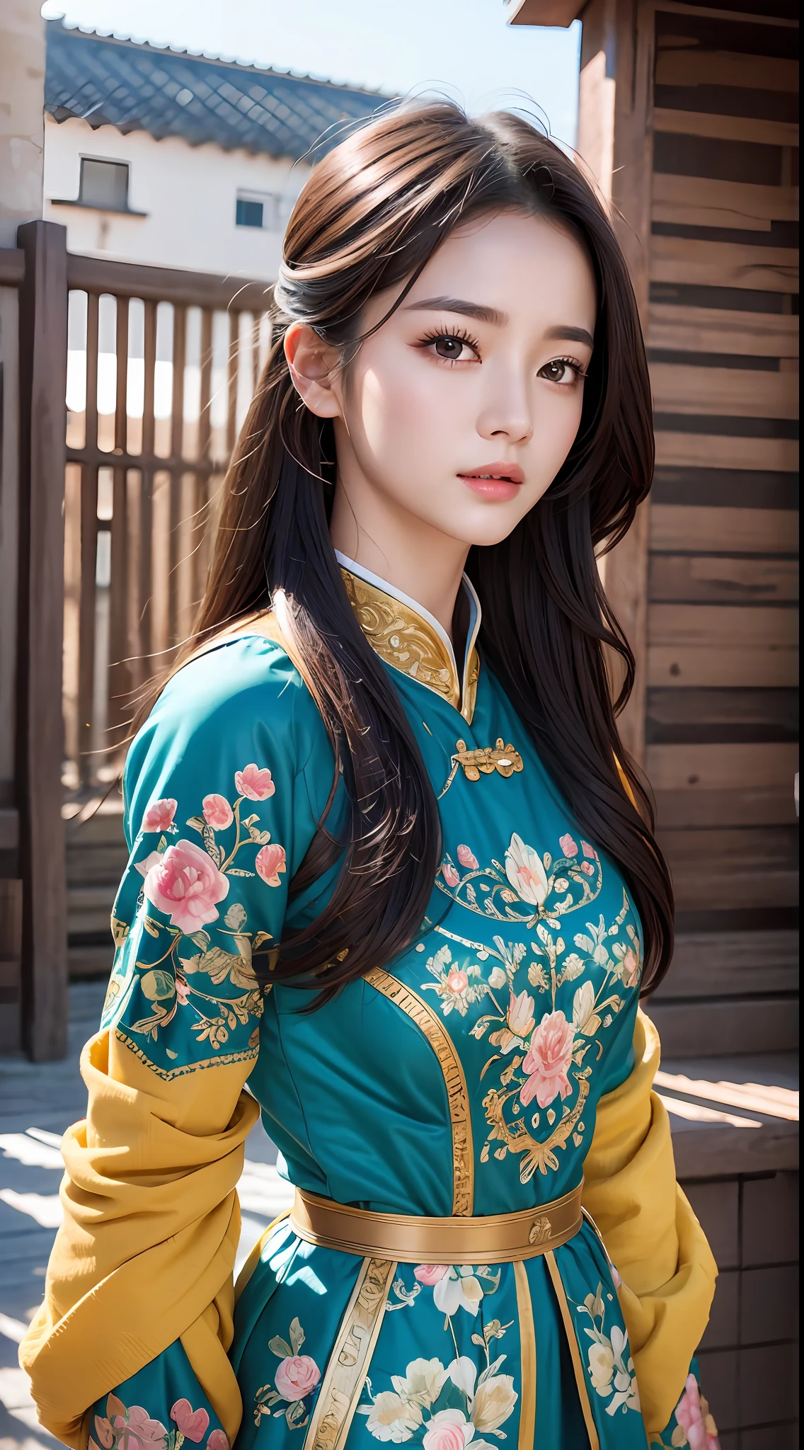 (RAW Photography、top-quality)、(realisitic、photos realistic:1.3)、top-quality、ighly detailed、​masterpiece、ultra-detailliert、illustratio、1girl in、Liu Bei:1.3