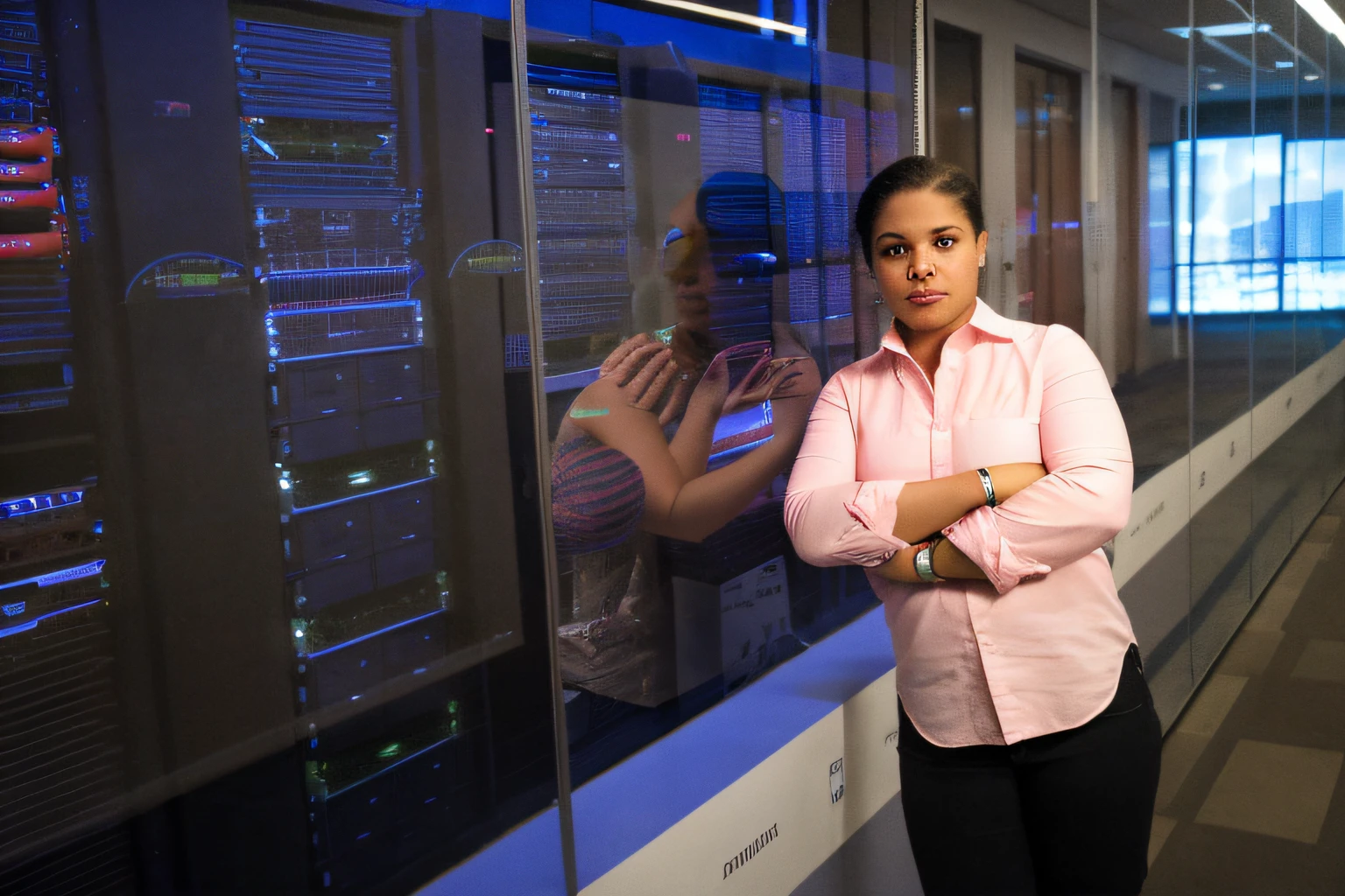 There's a woman in front of a glass wall, Standing in a server room, Directed by: Scott M. Fischer, Directed by: Kathleen Scott, Amanda Clarke, em data center, Directed by: Malvin Gray Johnson, Raquel Parede, advertising photo, servidor, Alexis Franklin, Directed by: Kurt Roesch, Directed by: Jennifer Bartlett, Directed by: Jason Felix, Retrato no meio da foto, Directed by: Meredith Dillman, Lisa --auto