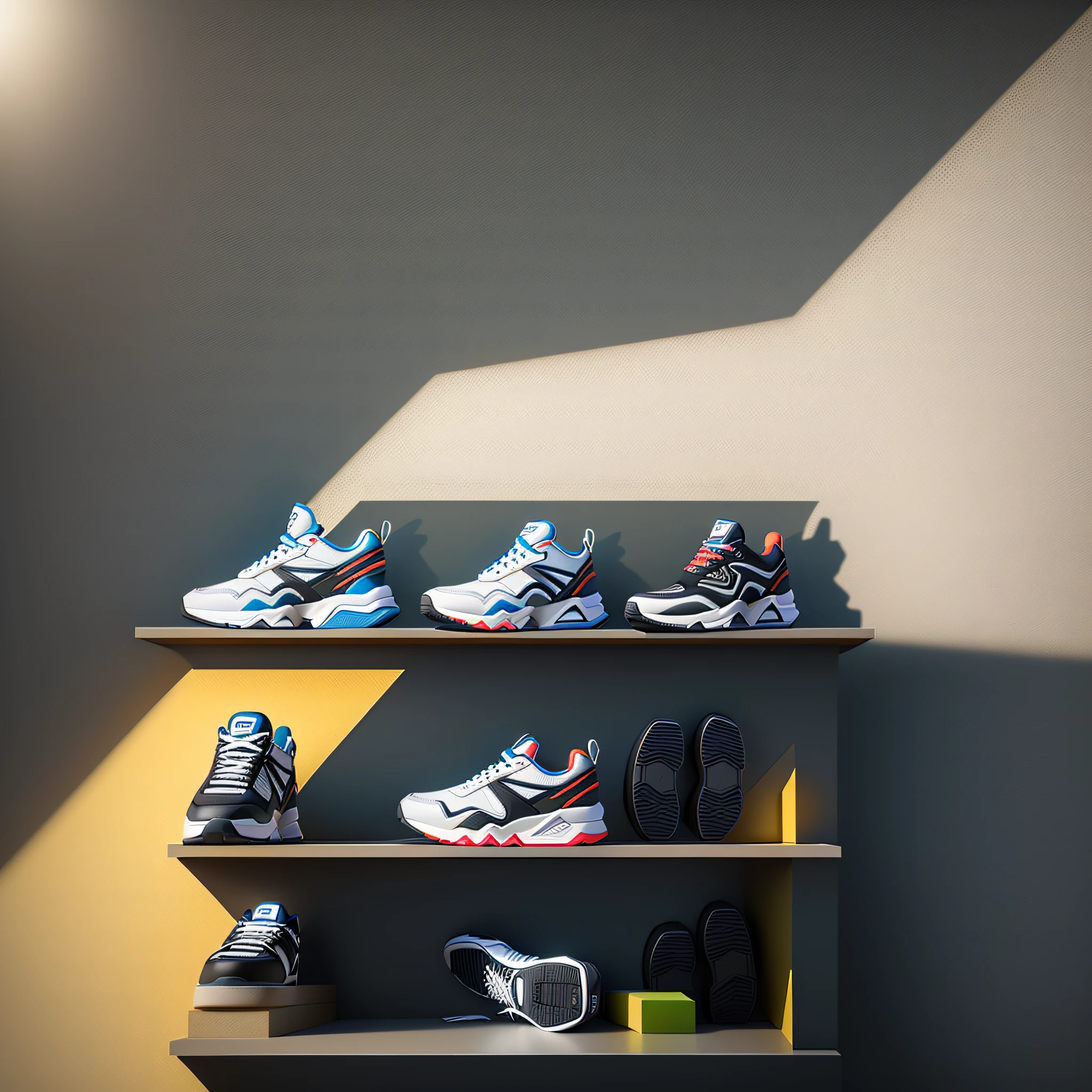 Li ning,Xtep,ANTA sneaker model HD,Right-angled isometric view,(greybackground),high detal,cinematic ligh,Global illumination,Realistic lighting,unreal engine rendered, substance,Octane rendering,photorealestic