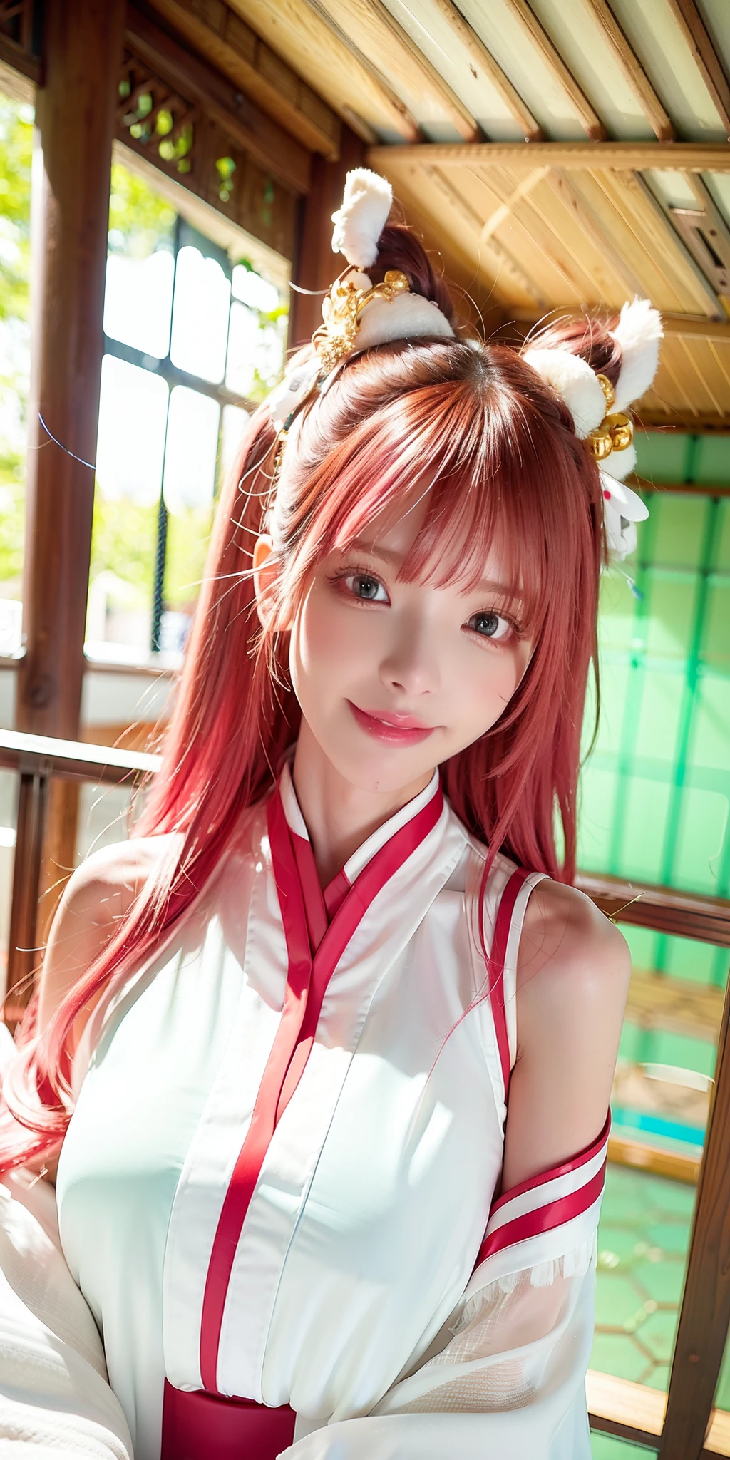 (8k, 4k, best quality, highres:1.2), (maasterpiece, realistic, photo realistic:1.37), 1girl, solo, beautiful face, eyelashes, nose, glossy lips, (detailed eyes, looking at viewer, fair skin, white skin:1.5), fine complexion, upper body,
large breasts, busty,,,
outdoor onsen,
two side up, absurdly long hair, blonde hair, pink hair, bangs, hair ornament, bow,
younger, aged down,