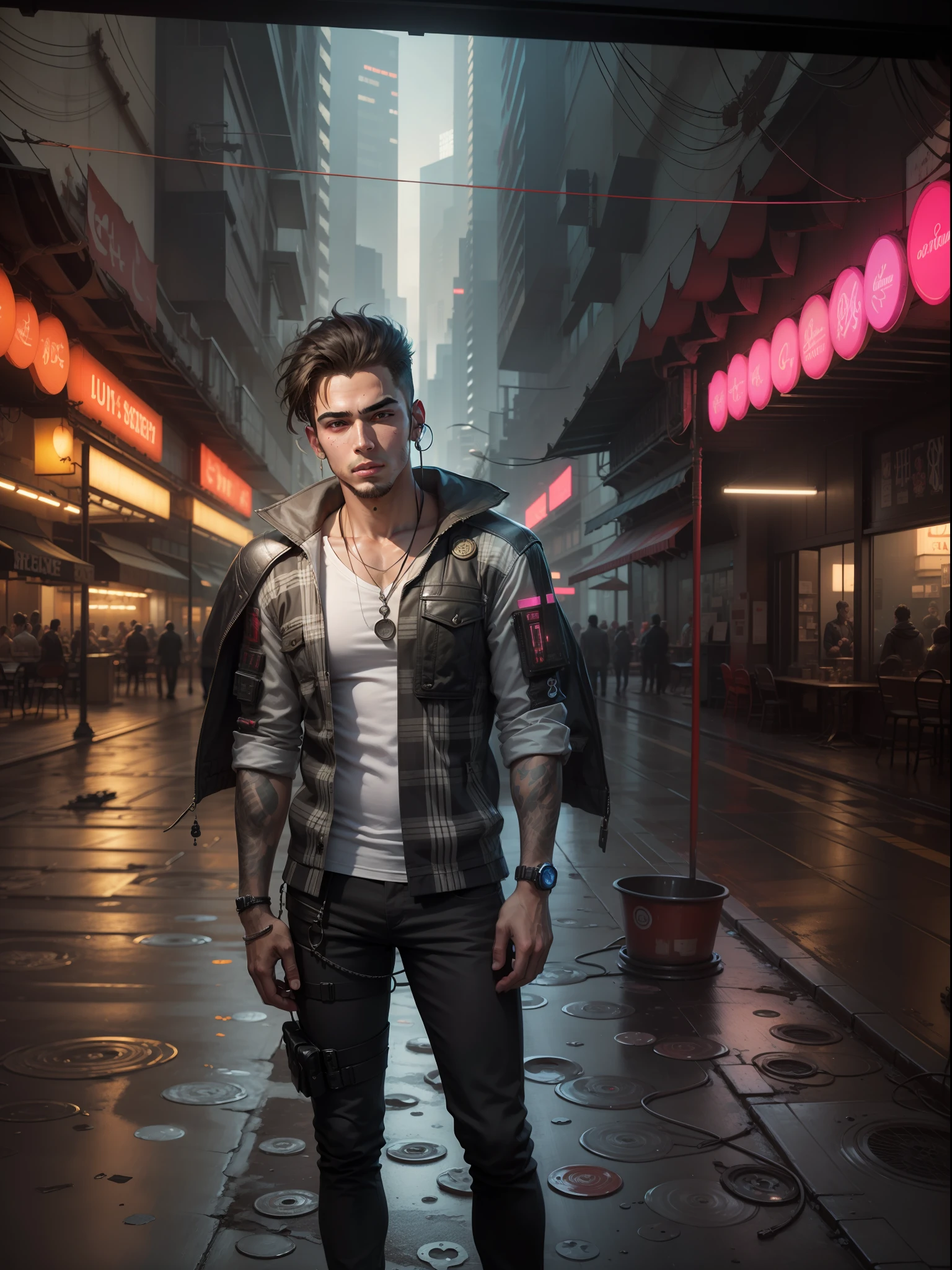 Change background cyberpunk handsome boy realistic face