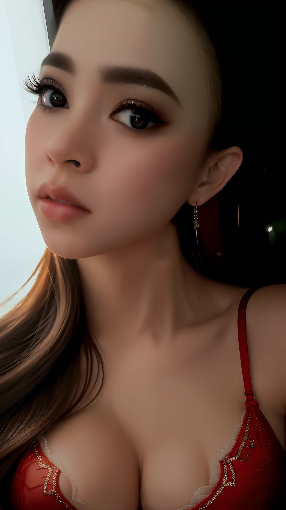 (masterpiece:1.4), (8k, photorealistic, RAW photo, best quality: 1.4), japanese, (1girl), beautiful face, (realistic face:1.4), (caramel hair, ponytailed long hair:1.3), beautiful hairstyle, beautiful detailed eyes, (best ratio eyes:1.5), attractive, ultra high res, ultra realistic, highly detailed, best ratio, (detailed face:1.4), looking at viewer, red lipsticks, (best ratio fingers:1.5), (realistic red eyes:1.2), (transparent bra:1.4), perky_nipples, ((exposed_nipples, exposed breasts, high proportional realistic breasts, realistic big breasts):1.4), (closed mouth:1.5), (camel_toe_pussy:1.4), innie_pussy, (lying down female dressed as catwoman:1.2), lingerie, spreading legs, (full body visible:1.3), portrait, photography, detailed skin, realistic, photo-realistic, highly detailed, full length frame, High detail RAW color art, piercing, diffused soft lighting, shallow depth of field, sharp focus, hyper realism, cinematic lighting