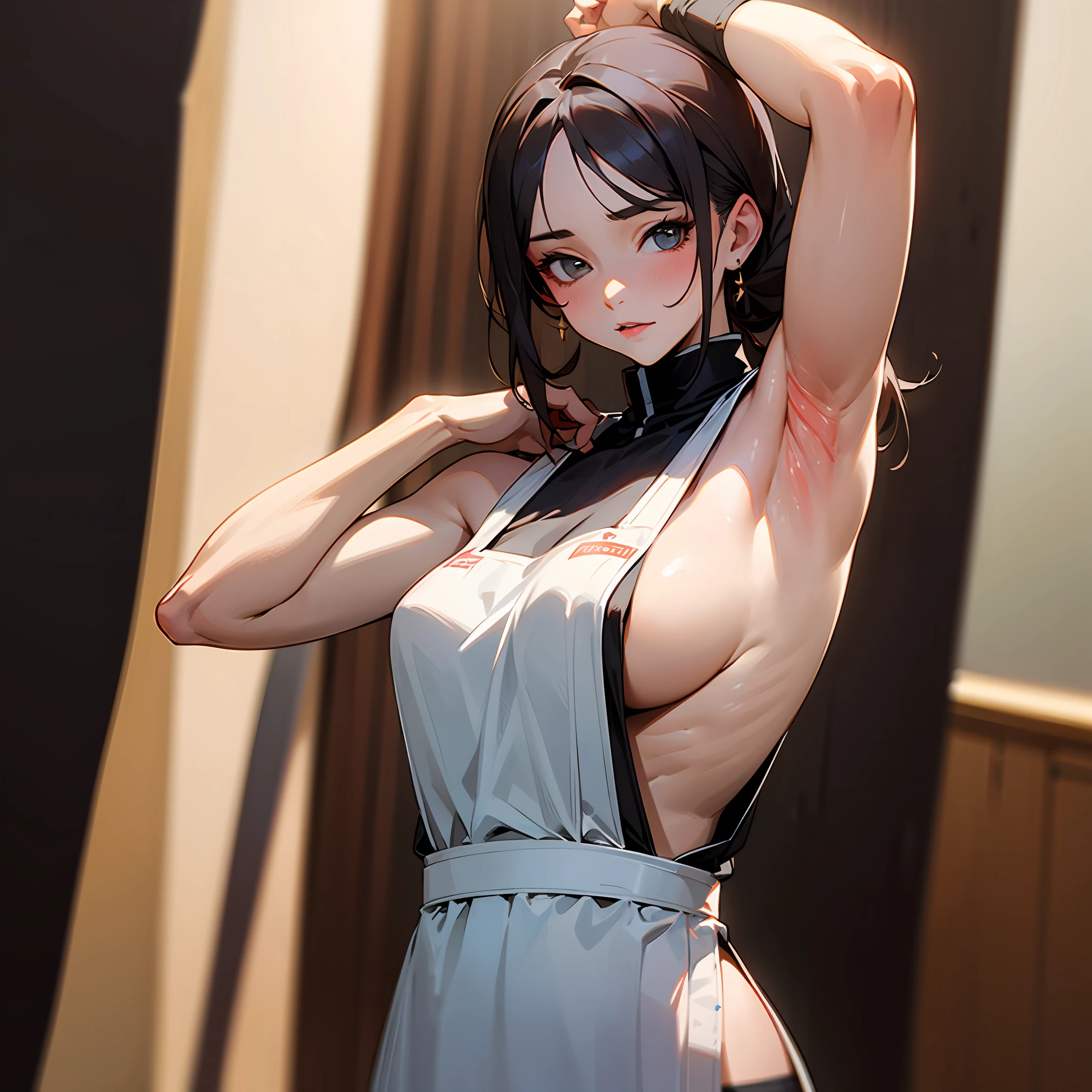 Exposing armpits, Armpits, aprons, High detail, Masterpiece, Textured skin, Best quality, Award-Awarded, Anatomically correct,Not wearing Bra,Beautiful woman,Raised tip --auto