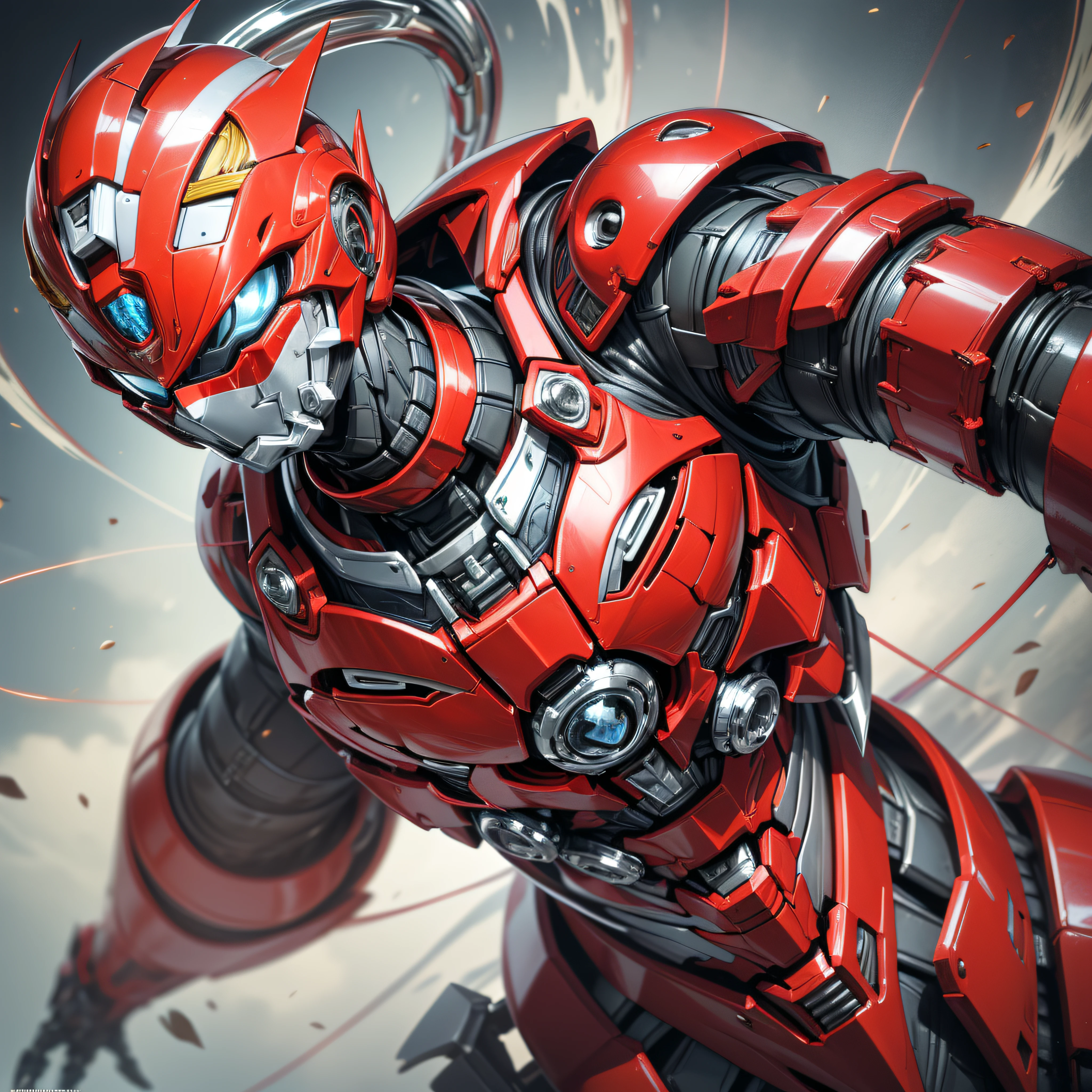 Handsome man, made of red metal, (Red Cyborg: 1.1), (((Red Power Ranger's style helmet with chrome face plate))), ([Tail | Detail Wire]: 1.3), (Complex Detail), HDR, (Complex Detail, Ultra Detail: 1.2), Cinematic Shot, Masterpiece, Best Quality, High Resolution, Vaginal Foreign Object Insertion, Centering