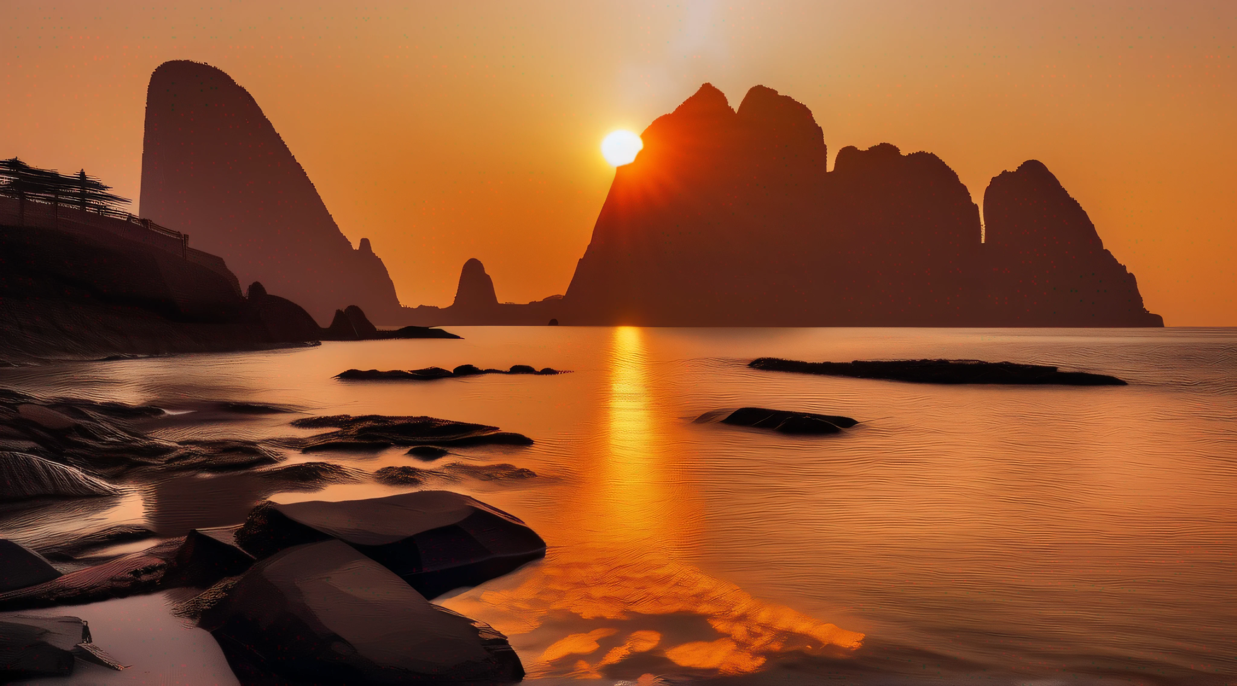 Sunrise Yingshuo:The rising sun rises above sea level,The sky gradually turned orange-red。The sun's rays shine on the edge of the cliff,A bright reflection is cast on the rock wall。The distant waters are illuminated by the rays of the sun,A golden glow glows,The whole scene looks warm and spectacular,It is as if nature is showing people its endless charm。 Beautiful、heal、Scenic blockbuster、Eye protection、freshen、great outdoors、wonderland、wide angles、Leica、ultra-clear、Bright light