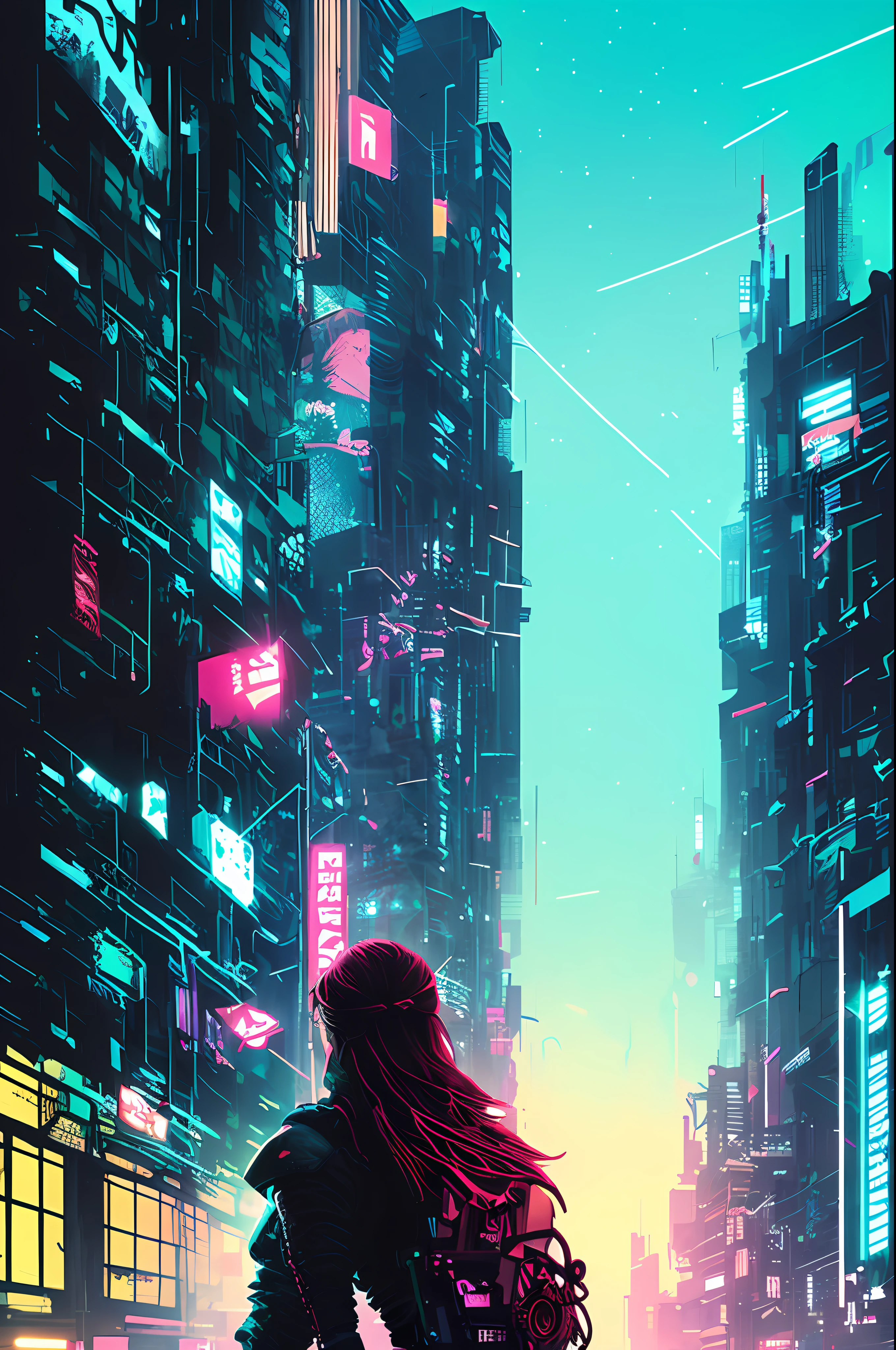 Cyberpunk portait beautifull woman, night cyberpunk city skyline, snthwve style nvinkpunk, by jeremy mann, by sandra chevrier, by dave mckean and richard avedon and maciej kuciara, punk rock, tank girl, high detailed, 4k, RTX