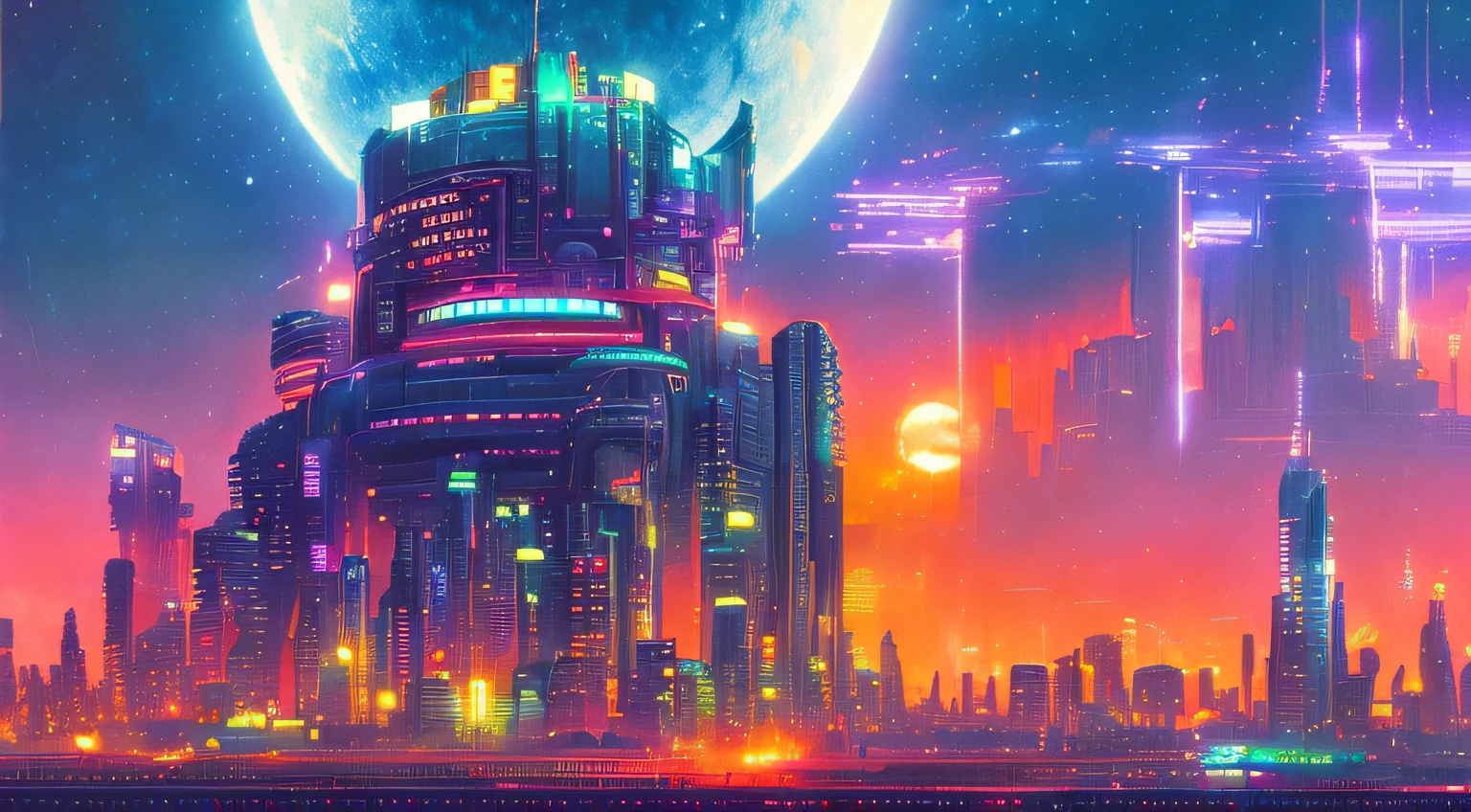 City Landscape, 1980s anime world by Paul Lehr, ((((8k)))) HD photo extremely detailed render, Sharp focus,