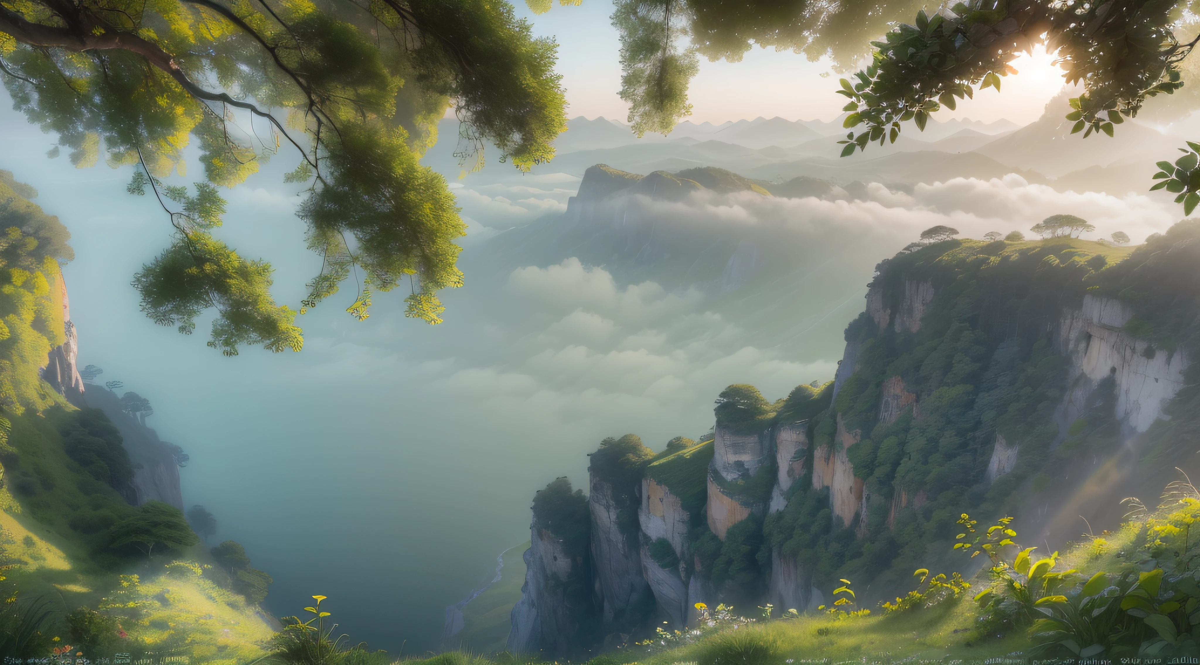 The morning fog is thick:in the early morning,A thin layer of mist rose from the sea,It gently permeates the perimeter of the cliff,It gives a mysterious and tranquil feeling。The vegetation on the cliffs became hazy and soft under the morning mist,A piece of greenery comes in。Sunlight shines through the gaps in the mist,Creates beams of soft light,It makes you feel like you are in a fairytale wonderland。 Beautiful、heal、Scenic blockbuster、Eye protection、freshen、great outdoors、wonderland、wide angles、Leica、ultra-clear、Bright light