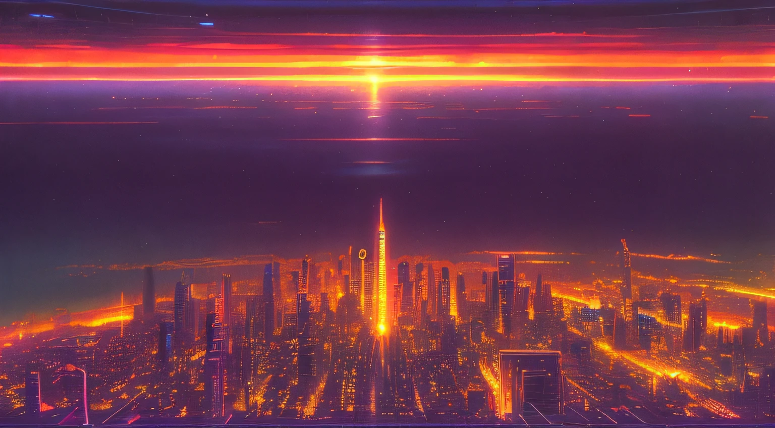 City Landscape, 1980s anime world by Paul Lehr, ((((8k)))) HD photo extremely detailed render, Sharp focus,