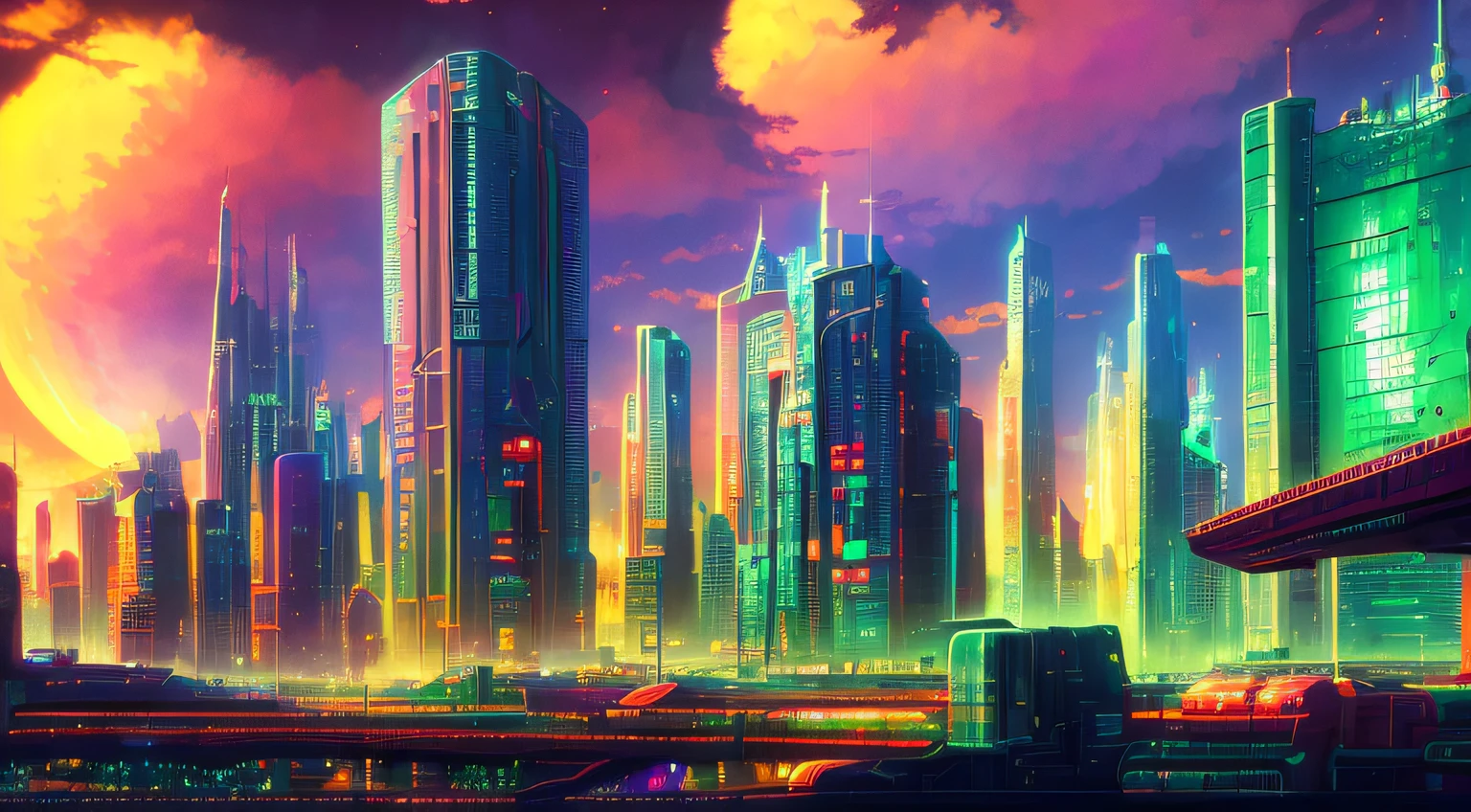City Landscape, 1980s anime world by Paul Lehr, ((((8k)))) HD photo extremely detailed render, Sharp focus,