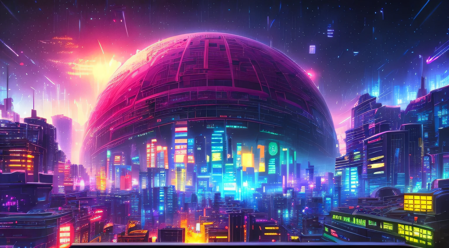 City Landscape, 1980s anime world by Paul Lehr, ((((8k)))) HD photo extremely detailed render, Sharp focus,