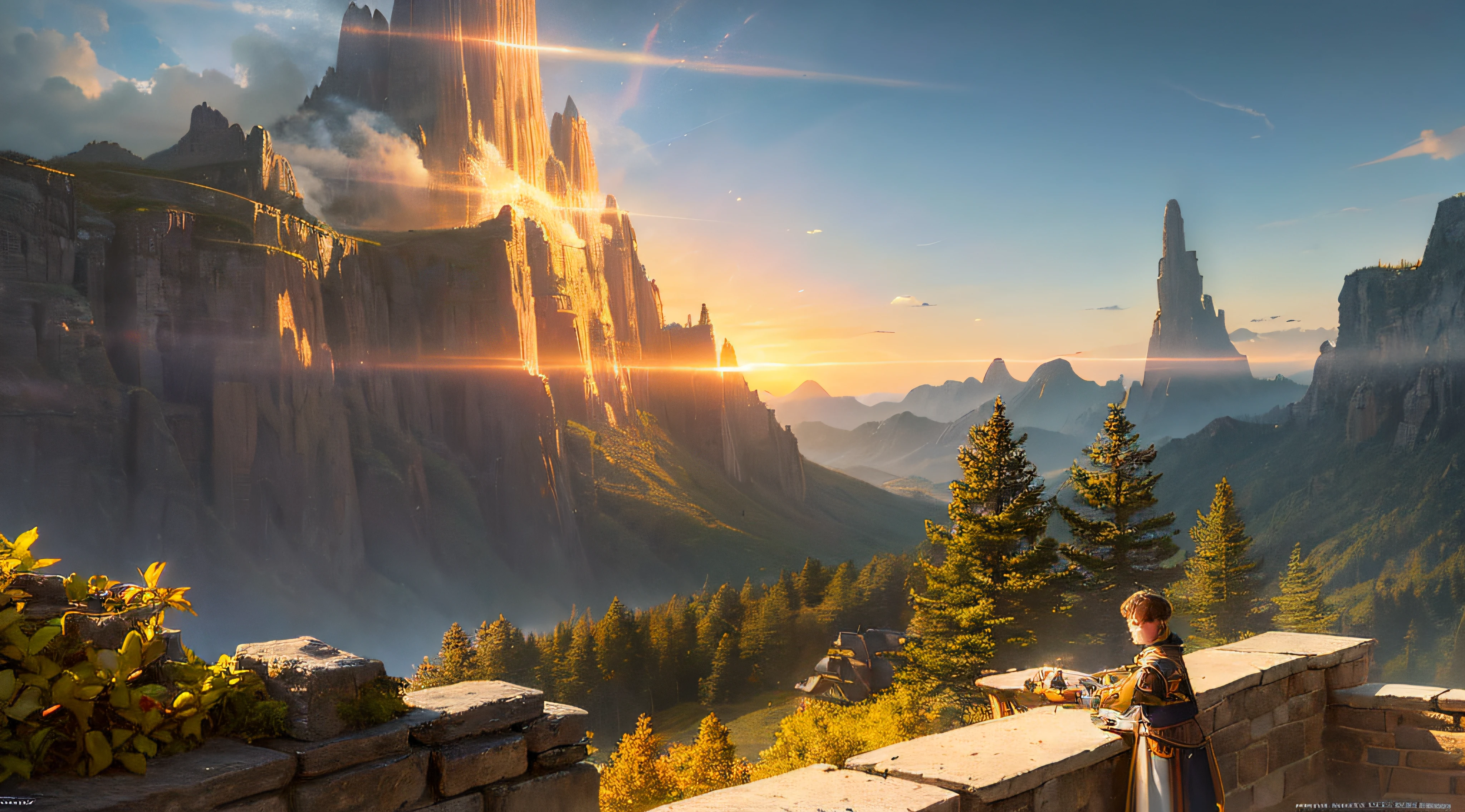 Epic CG matte painting，Micro-distance shooting，onthe mountain，bru，bru，gold leaves，spark of light，natta，Winters，HD picture，matte painting，Maya rendering，Thomas kinkade,James gurney，art  stations