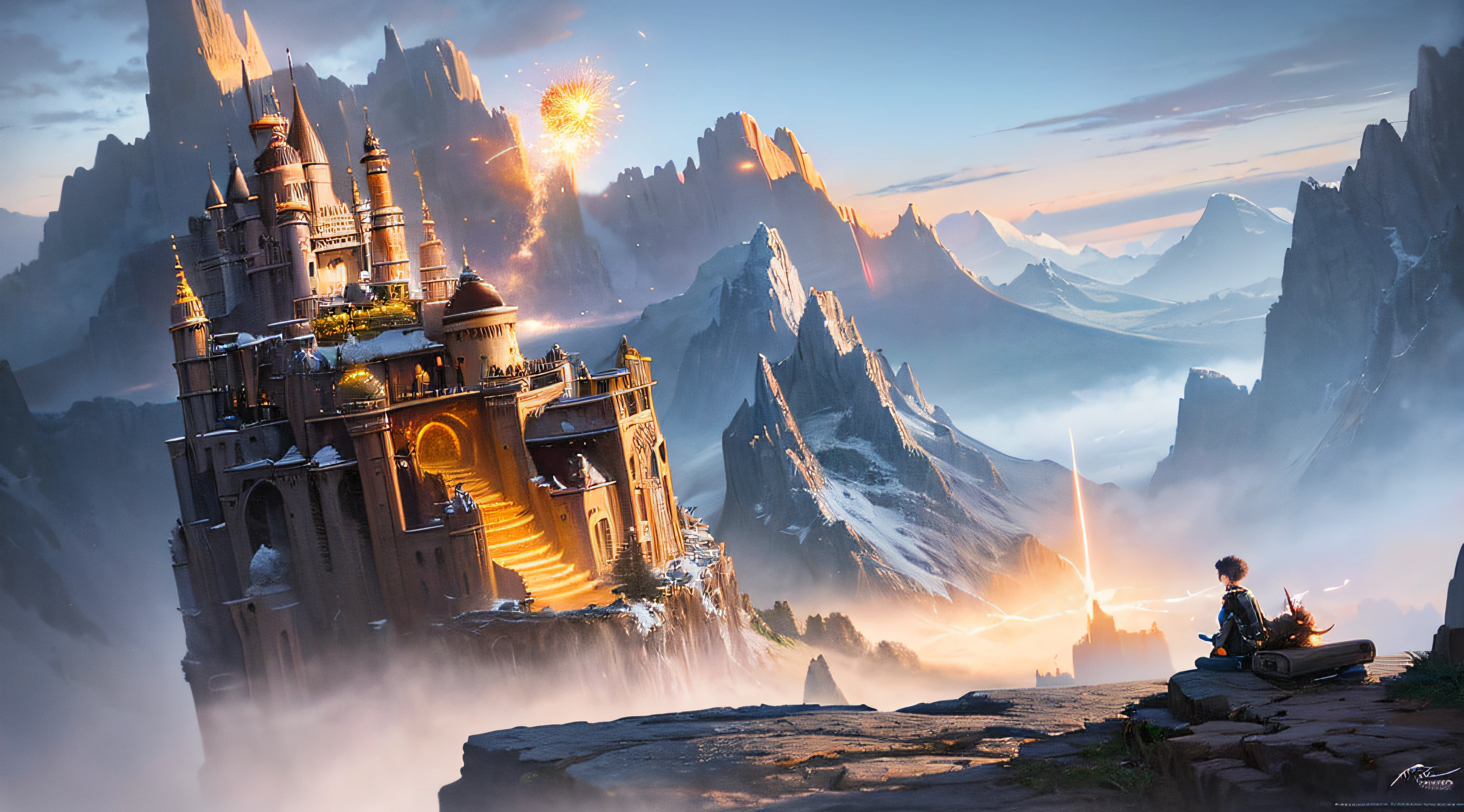 Epic CG matte painting,Micro-distance shooting,onthe mountain,bru,bru,gold leaves,spark of light,natta,Winters,HD picture,matte painting,Maya rendering,Thomas kinkade,James gurney,art stations