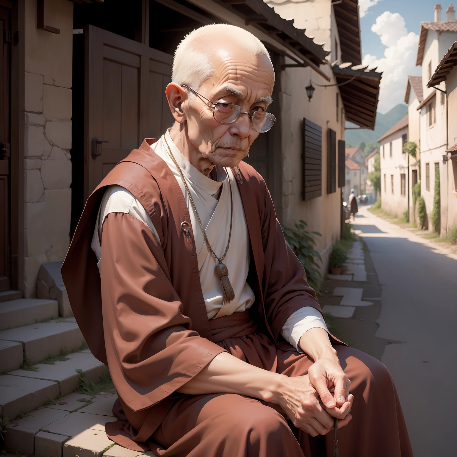 a wise elderly monk in a village --auto