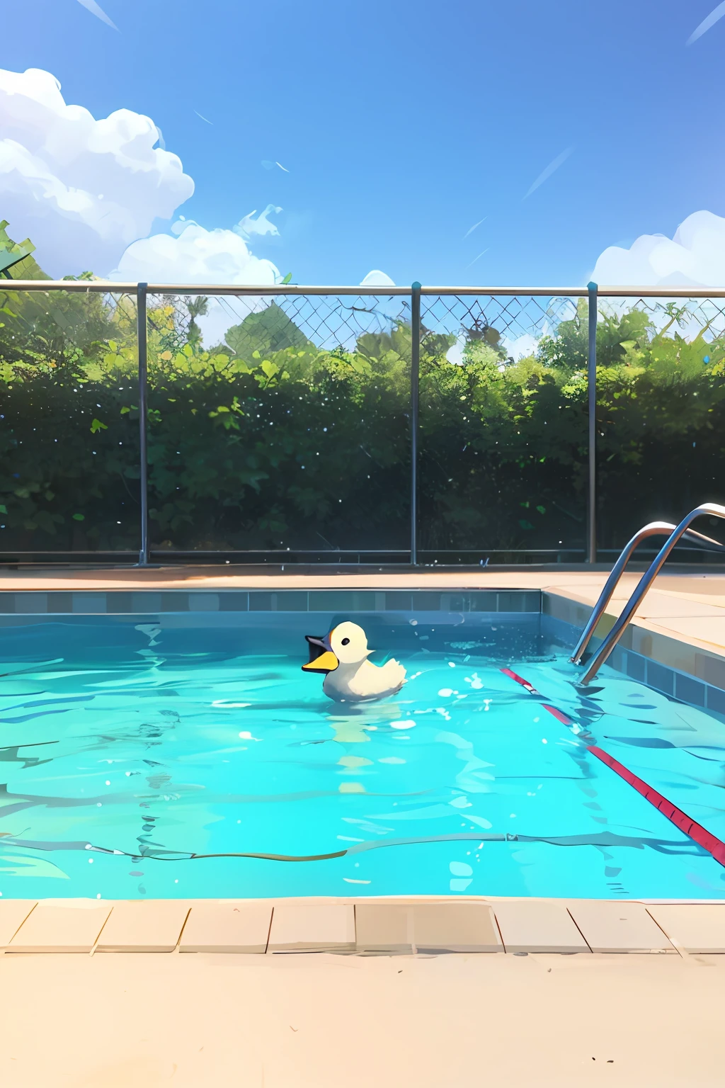 Baby duck swimming in the pool