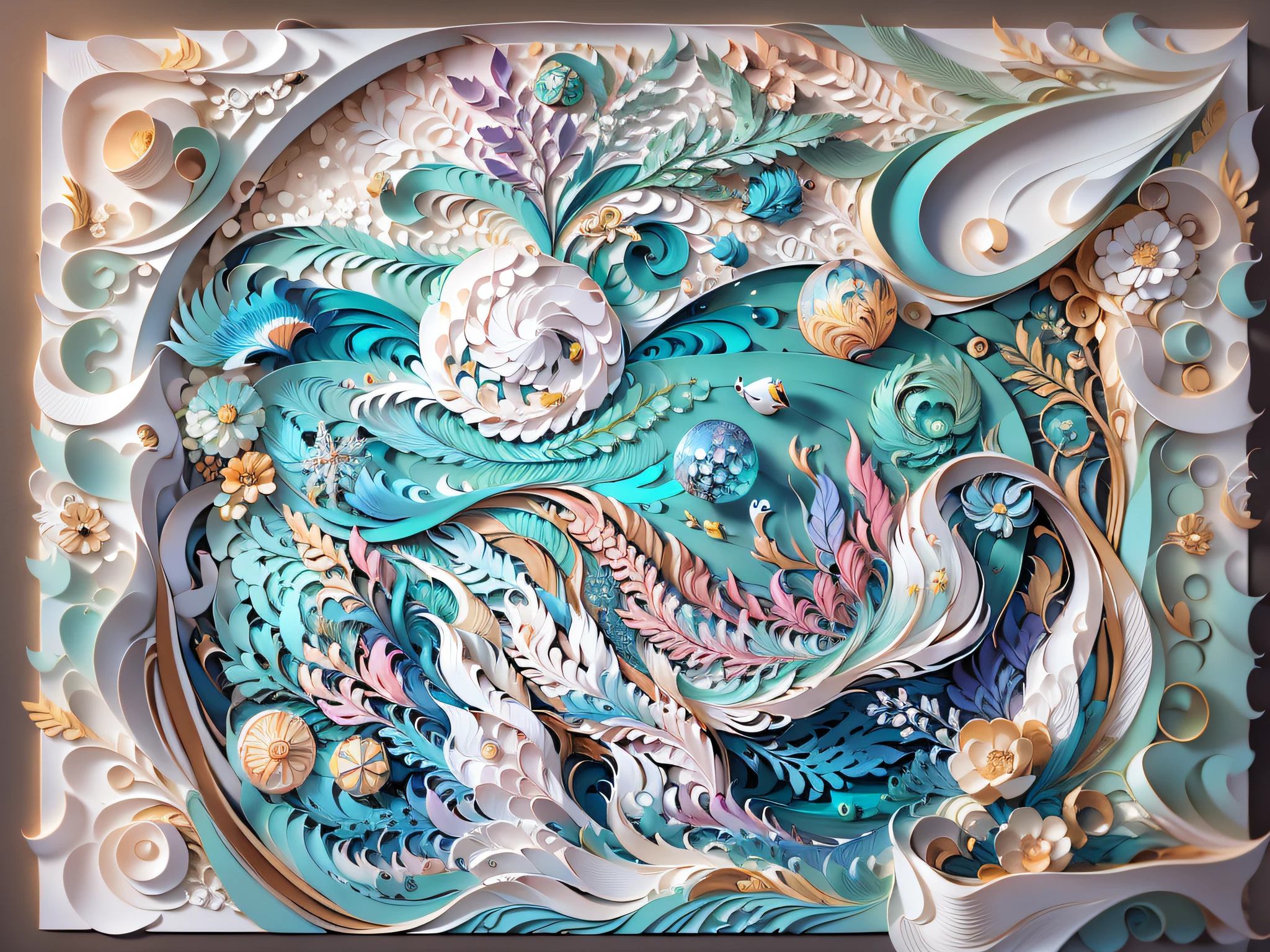 lindo Golfinho azul, formas perfeitas, saltando no oceano, dia ensolarado, DESIGN 3D, cores bonitas harmoniosas, artistic work, recorte de papel em camadas, (beautiful artwork:1.5)