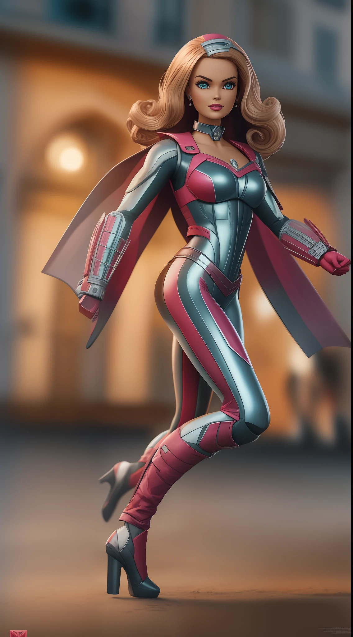 boneca barbie, Barbie vestindo uma traje dos XMEN, Cores Naturais, action shot, ultra detalhado, corpo inteiro, dynamic pose, rosto da Barbie, Rendered in unreal 5 graphics engine, fotografia, poster 9:16, 35 mm, F/2.8, Tiro corporal incrivelmente detalhado e realista