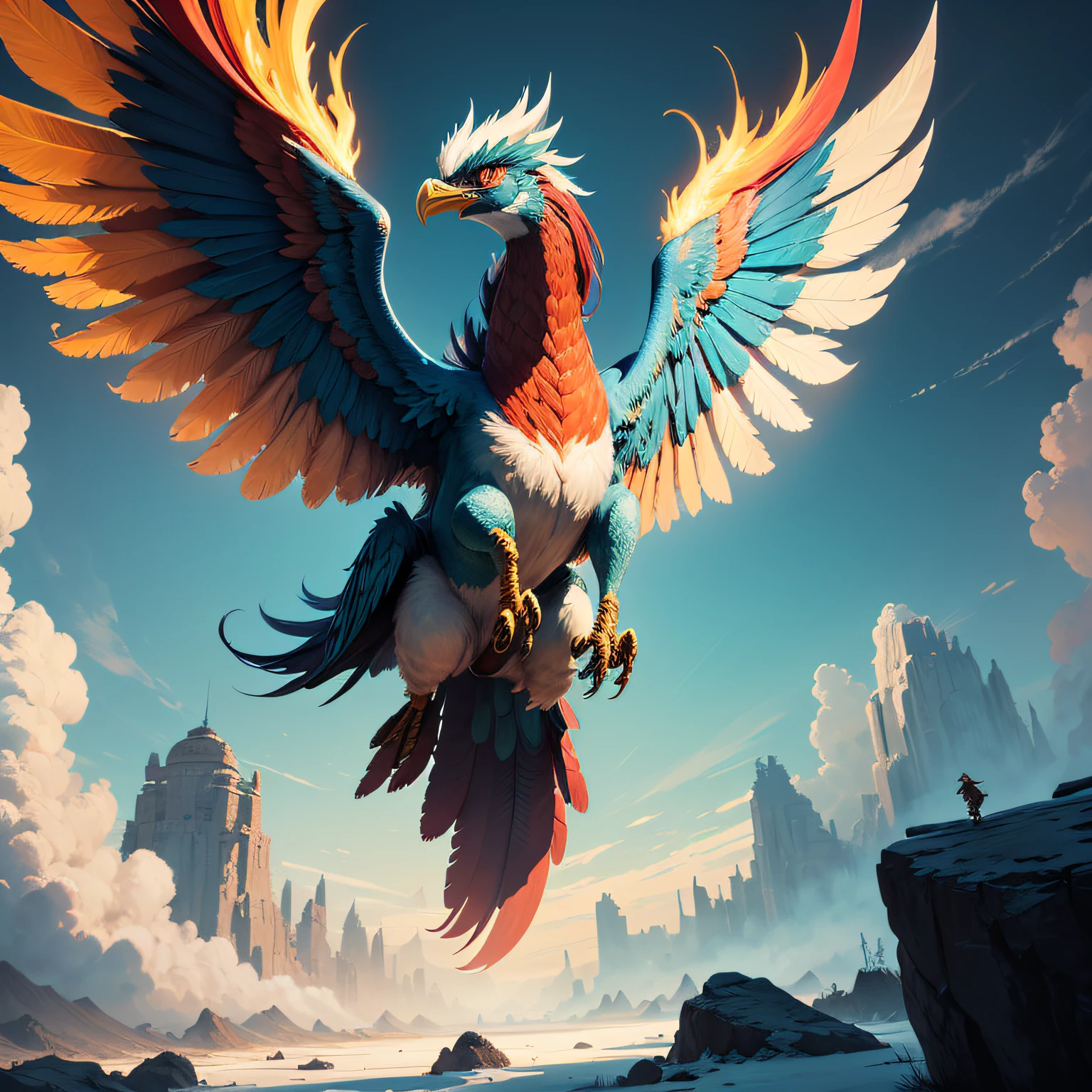 There's a legendary fenix soaring over the sky, majestic phoenix, garras afiadas, HO-OH, Phoenix fantasy, Ice Phoenix --auto