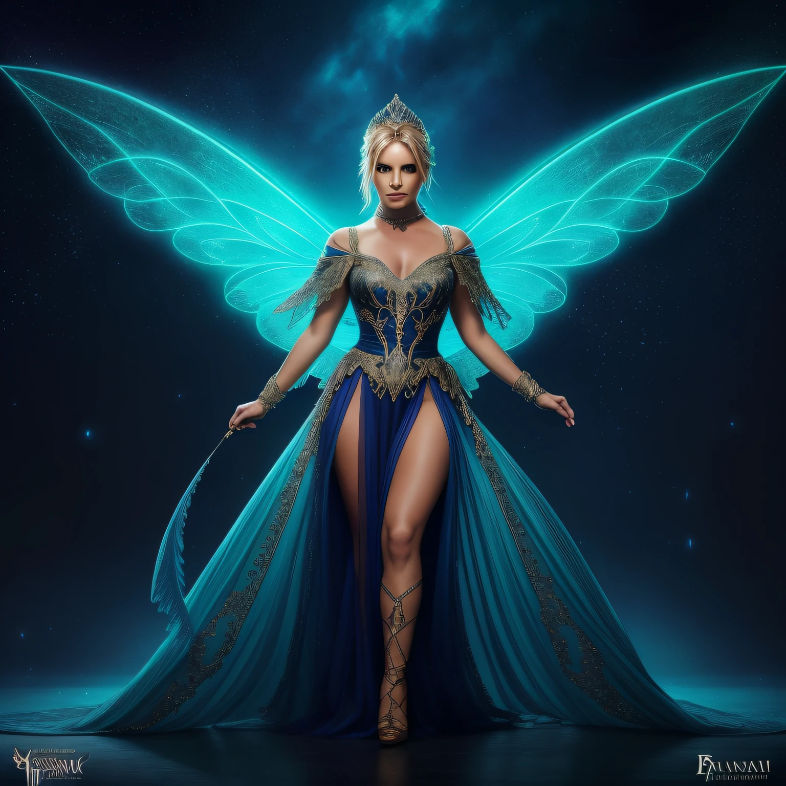 britney spears em um vestido com asas , figurino intrincado, vestido de fantasia, magic robe, Vestido de fantasia intrincado, asas requintadas e bonitas, ethereal wings, traje de fantasia, Ethereal Fantasy, fantasy style clothing, vestido inspirado na mariposa, clothed in ethereal armor, usando roupas formais de fantasia, Vestido intrincado, Roupas coloridas ricas da fantasia, roupas de fantasia, fairy magnificent, melhor qualidade, realista, realista, Award-Winning Illustration, (foco no rosto perfeito) (rosto altamente detalhado e textura da pele), (corpo inteiro), (detalhe complicado: 1.2), (detalhe fino), (detalhe complicado), (cinematic lights, luz de fundo de melhor qualidade), lines sharp, foco nítido, Arte Oficial, unidade 8k papel de parede , Absurdo, inacreditavelmente absurdo, tamanho de arquivo enorme, Garota nua ultra- , Arte de Fantasia, RTX,((Foto de encerramento-up by award-winning studio)), , (cale a boca), , perfect hands, lindos olhos detalhados, rosto perfeito