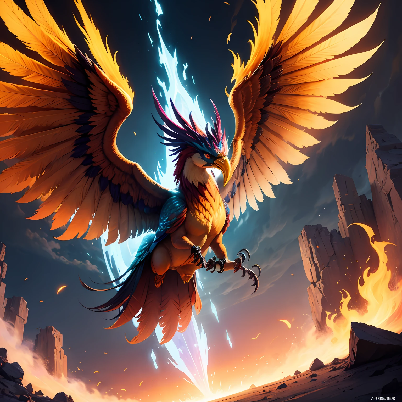 There's a legendary fenix soaring over the sky, majestic phoenix, garras afiadas, HO-OH, Phoenix fantasy, Ice Phoenix --auto