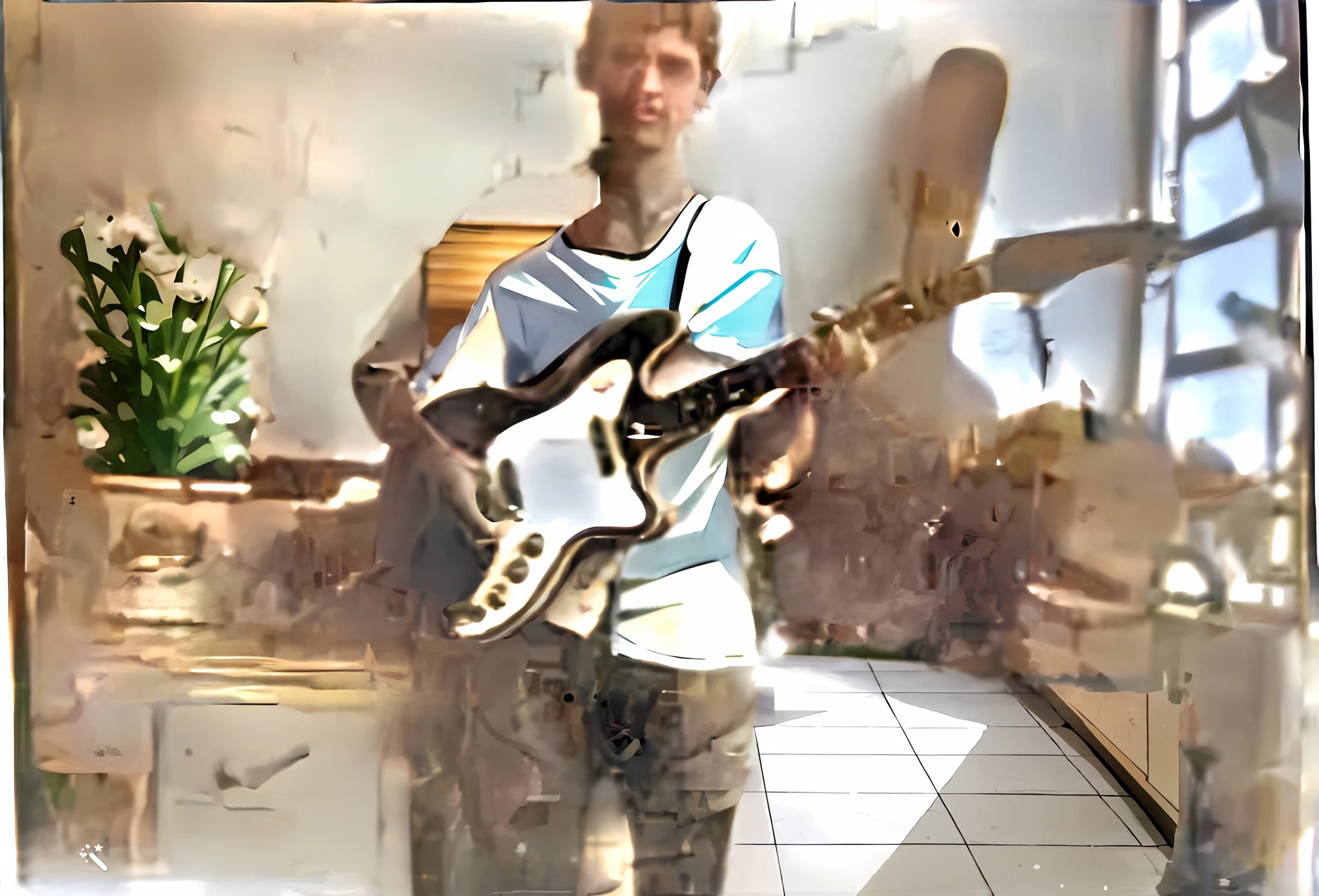 regenerate selected part with light blue social shirt of the 70s of the twentieth century