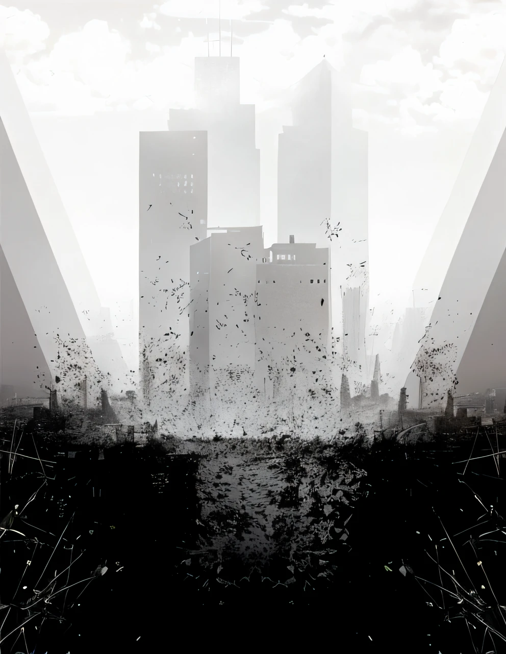 Arafed image of a city with a lot of buildings in the background, dystopian digital art, Destruindo uma paisagem urbana, dystopian city, tectonic cityscape, em uma paisagem urbana arruinada, paisagem urbana arruinada, destroyed city in the background, Destruindo a cidade, Gotham City Double Exhibition, city is pure wasteland, in a dystopian landscape, dystopian landscape, Fundo de Nova York detalizado --auto