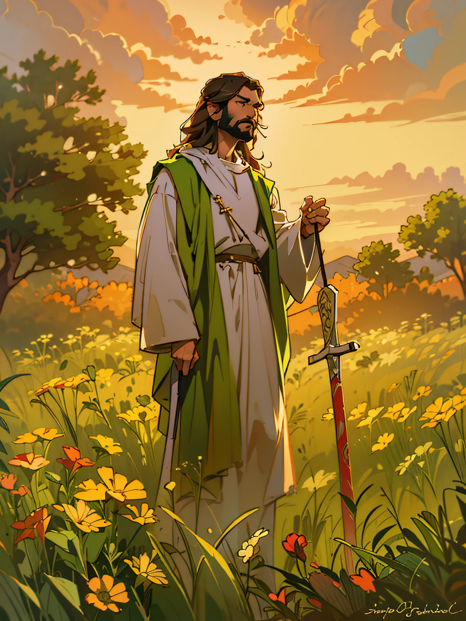 Painting of a man with a cane in a field, Greg Olsen, jesus christ, Retrato de Jesucristo, jesus of nazareth, Jesus, Uno de los tejedores del destino, Vestido como Jesucristo, the lord and savior, god looking at me, Joven Dios Todopoderoso, gigachad jesus, Arte cristiano, por Scott Gustafson, por Thomas Blackshear