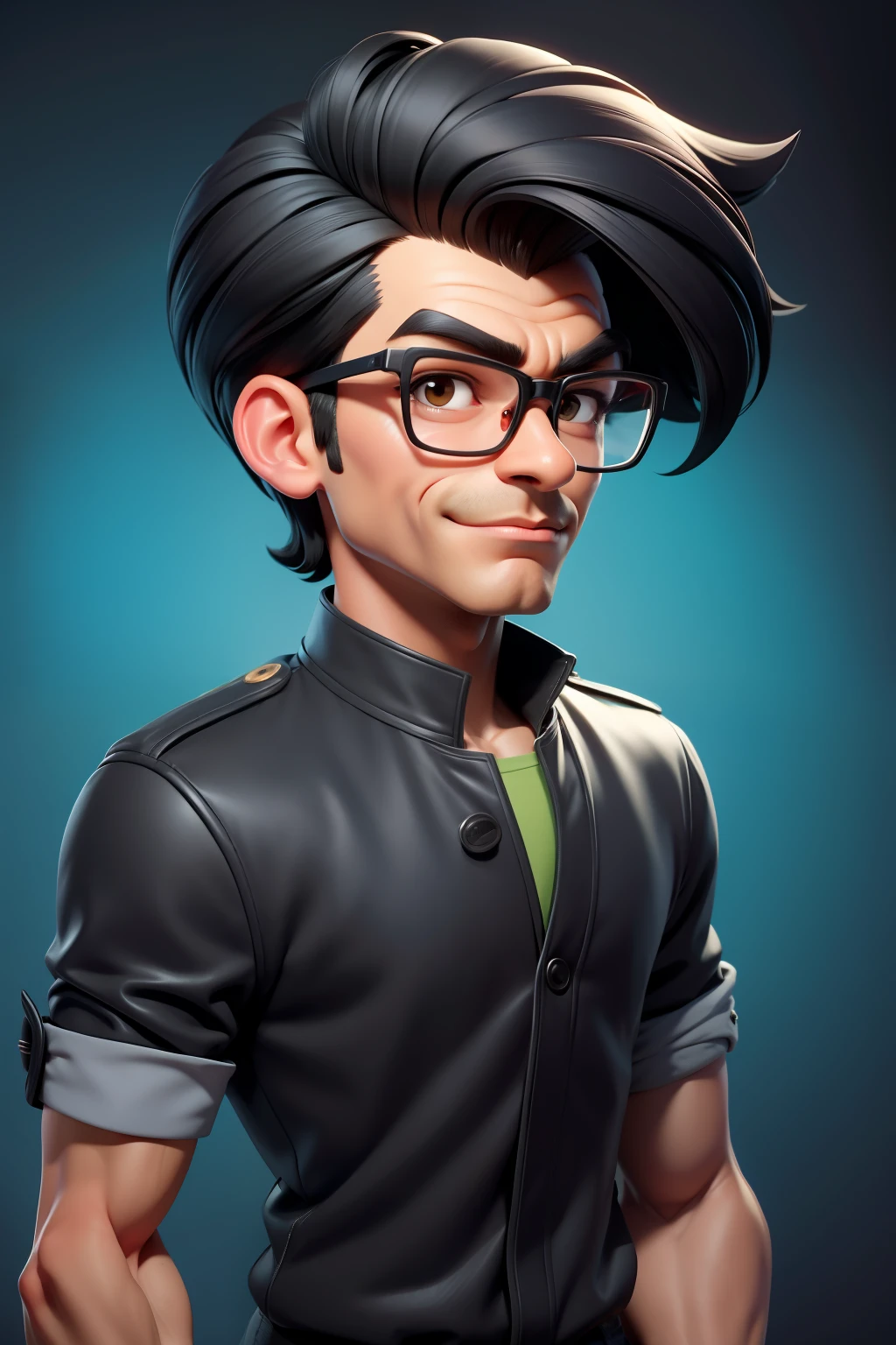 there is a man with glasses, high quality, in cartoon style, amed chahin, alex yanes, whole nice body, street background, Ultra detail, high resolution, super detail, best quality, black hair