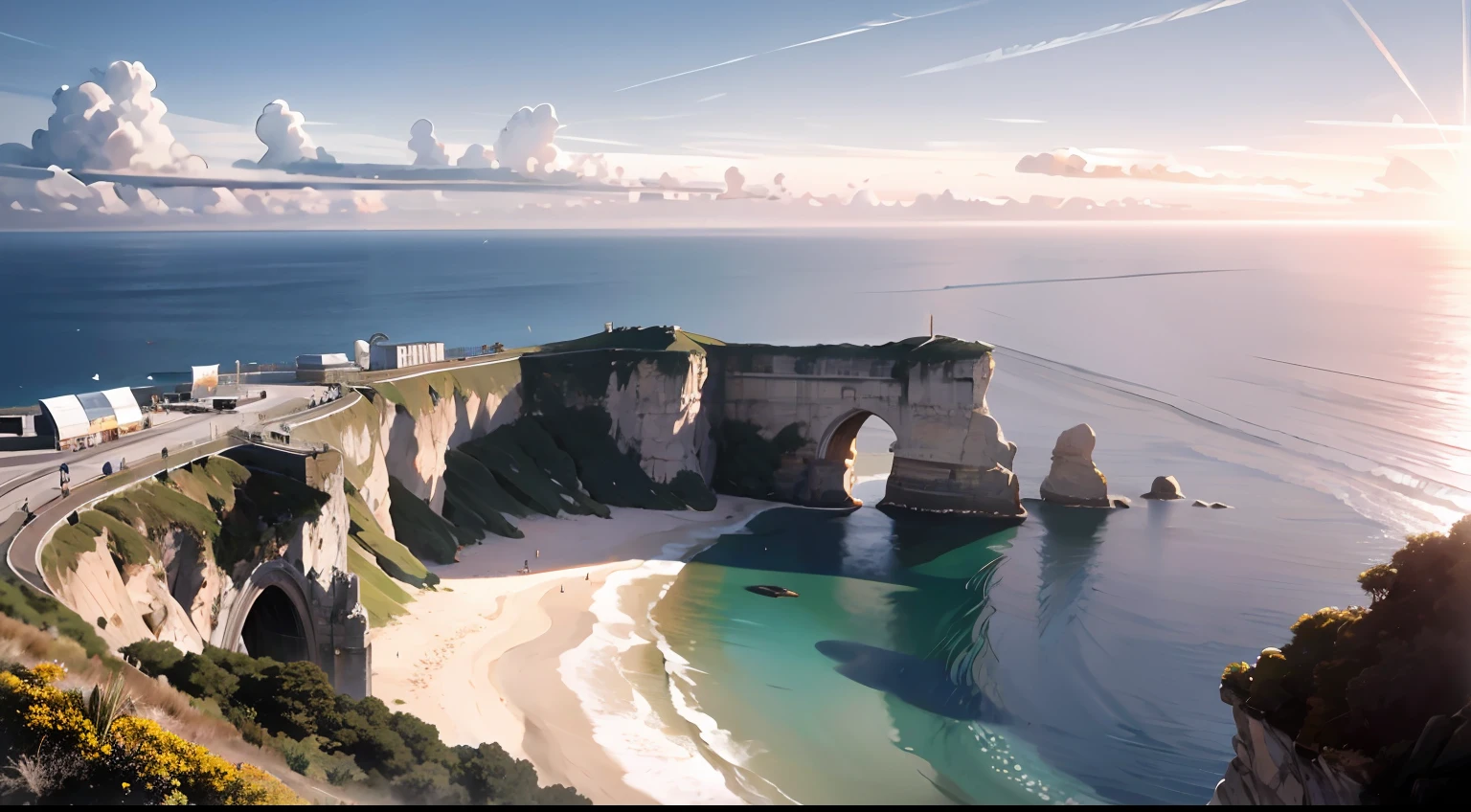 Spectacular sea views:Stand at the top of a cliff,The boundless ocean stretches to the sky,One with the sky。The azure waters shimmer faintly golden in the sunlight,It is a stark contrast to the majesty of the cliffs。Distance,The sea is rough,White waves gently lapping against the shore,Brings a sense of freshness and tranquility。 Beautiful、heal、Scenic blockbuster、Eye protection、freshen、great outdoors、wonderland、wide angles、Leica、ultra-clear、Bright light