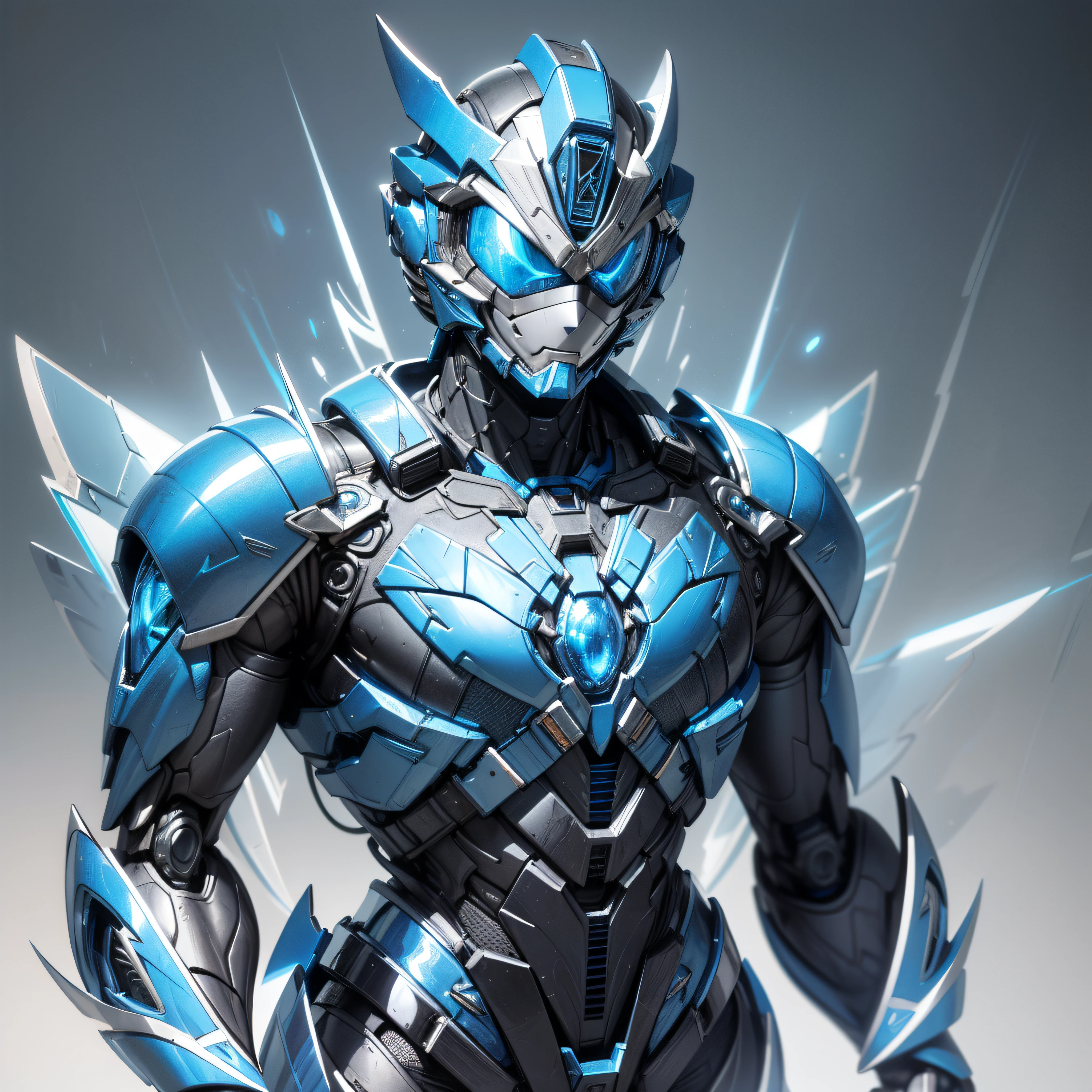 Handsome man, made of blue metal, (Blue Cyborg: 1.1), (((Blue Power Ranger's style helmet with chrome face plate))), ([Tail | Detail Wire]: 1.3), (Complex Detail), HDR, (Complex Detail, Ultra Detail: 1.2), Cinematic Shot, Masterpiece, Best Quality, High Resolution, Vaginal Foreign Object Insertion, Centering
