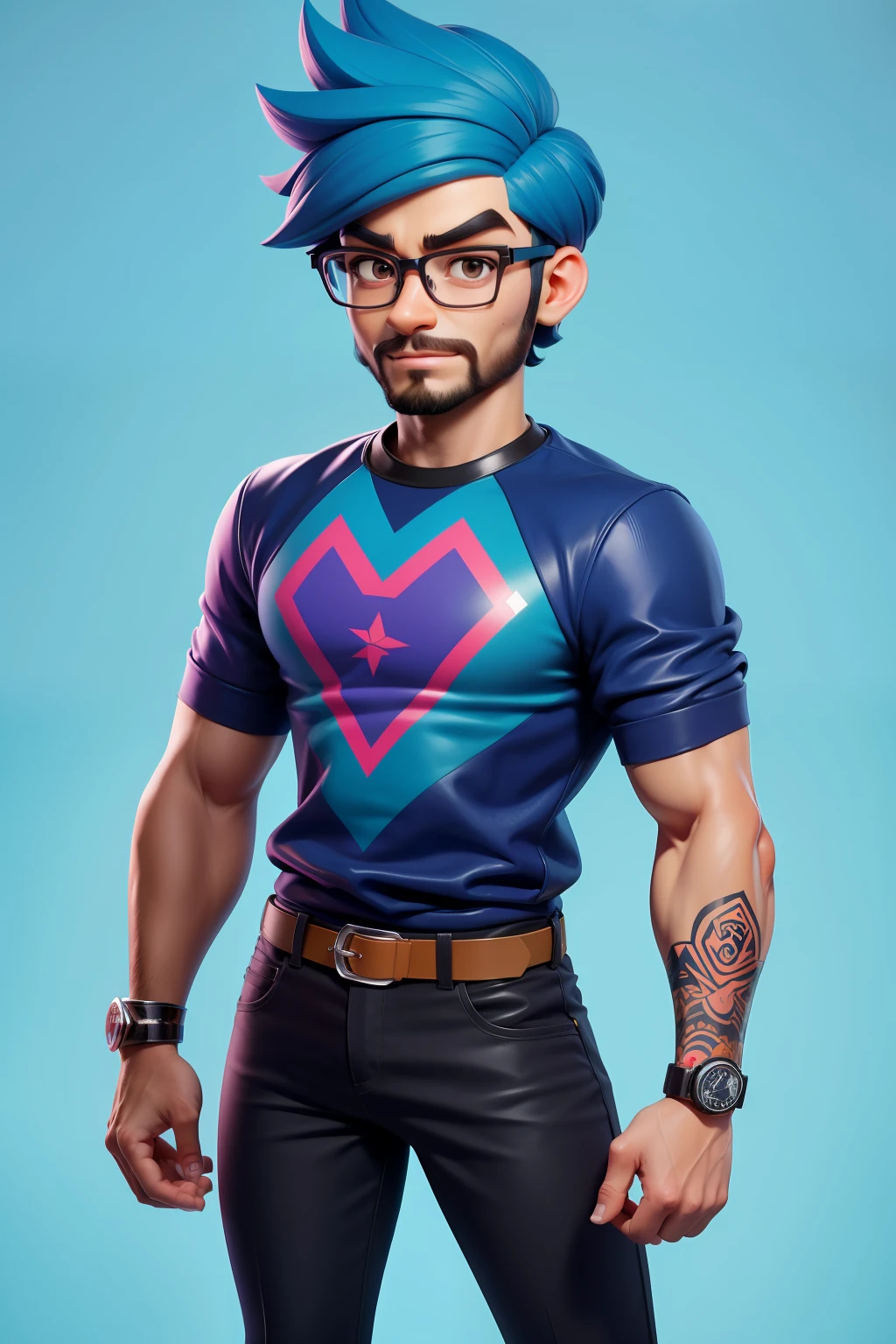 there is a man with glasses, high quality, in cartoon style, amed chahin, alex yanes, whole nice body, clear background, Ultra detail, high resolution, super detail, best quality