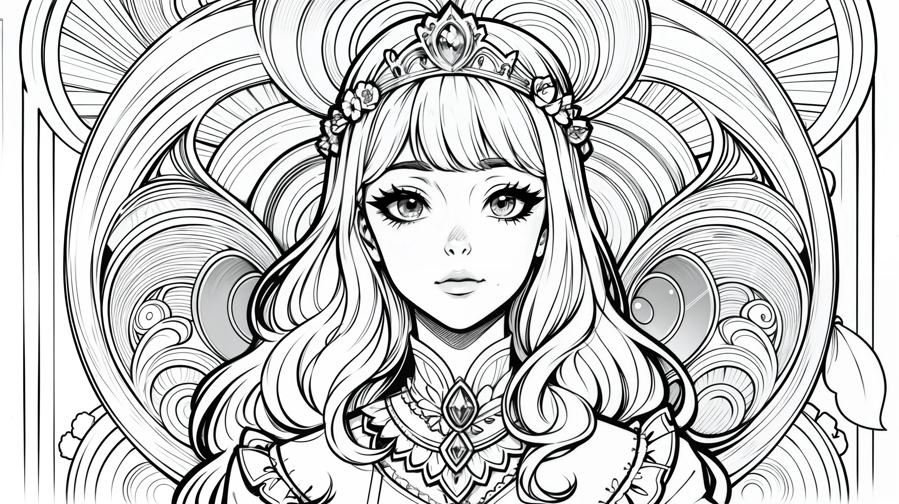 Princesa fofa infantil, lineart, sem cores, kawaii, barnet, para colorir, detalhes lineart, flores, vestido bonitinho, castelo, simples, dynamics