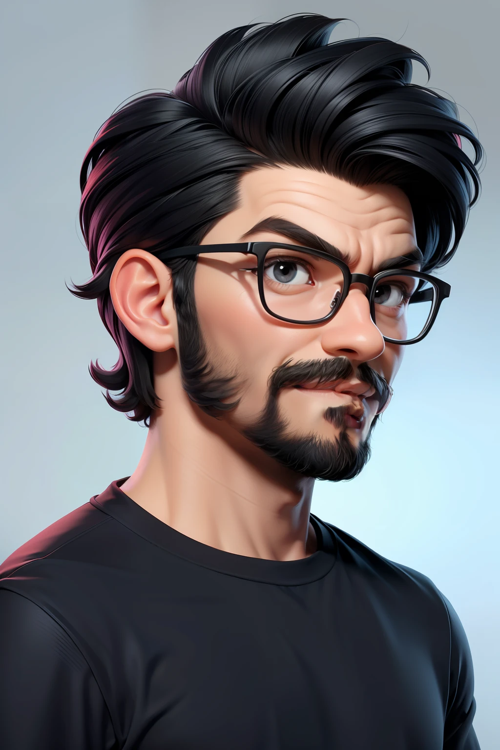 there is a man with glasses, nft portrait, avatar image, high quality portrait, in cartoon style, professional profile picture, amed chahin, alex yanes, black t-shirt, random hair