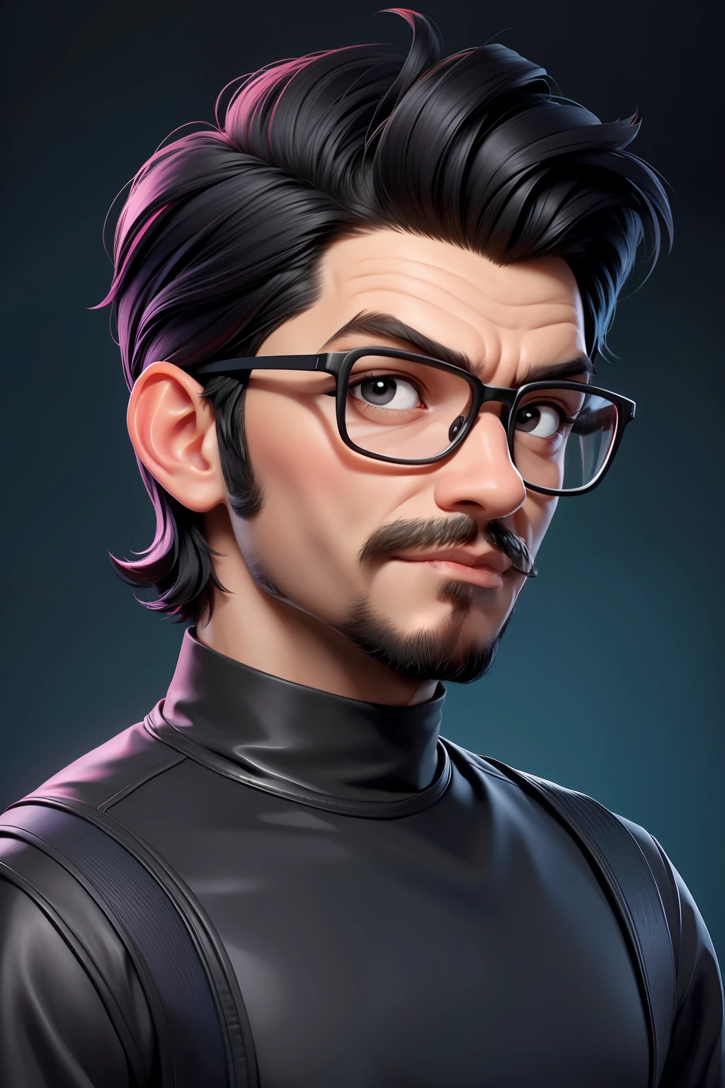 there is a man with glasses, nft portrait, avatar image, high quality portrait, in cartoon style, professional profile picture, amed chahin, alex yanes, black t-shirt, random hair