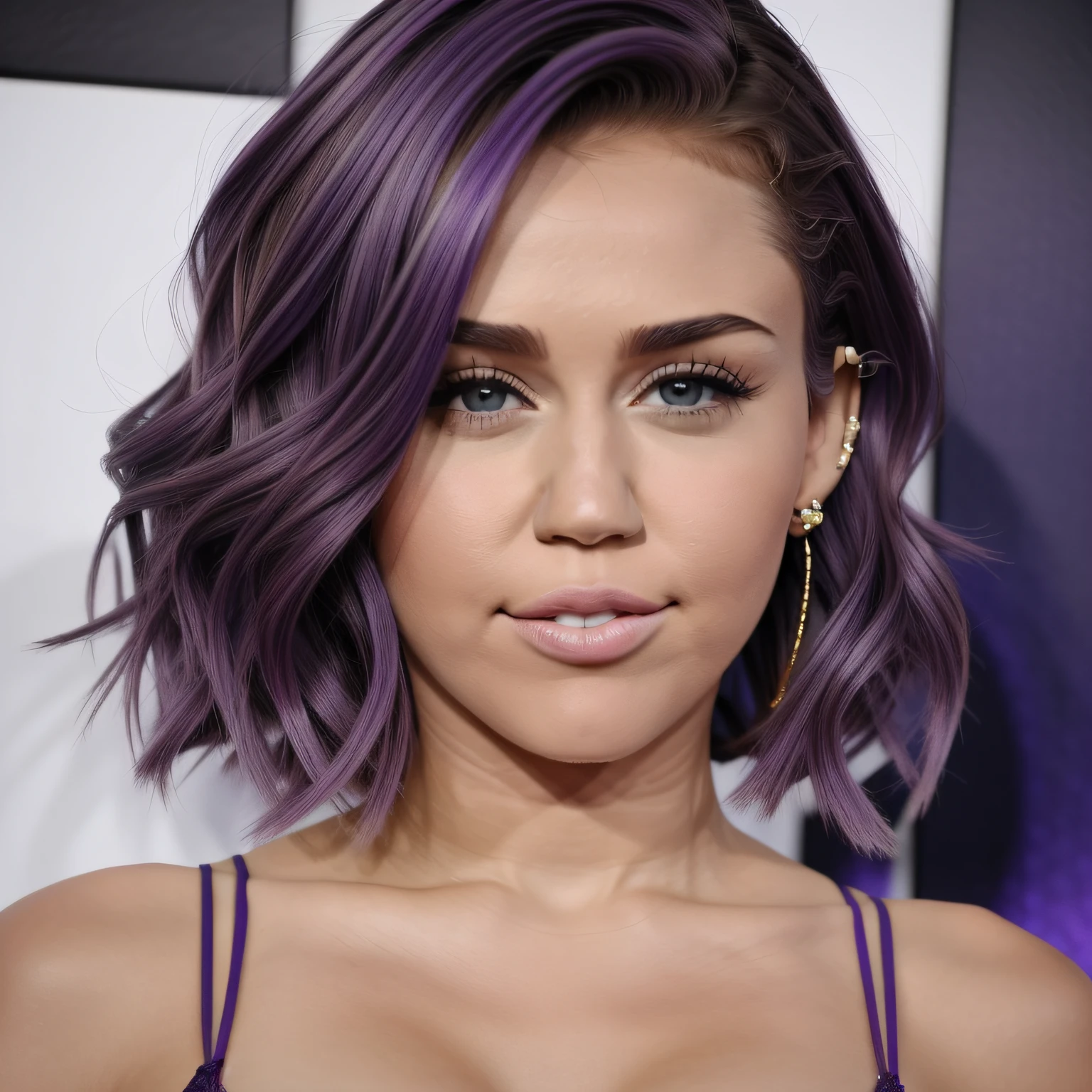 miley cyrus with purple hair and a gold crown on his head, cabelo longo violeta, longos cabelos roxos ondulados, cabelos violetas longos, purple flowing hair, cabelo longo roxo, cabelo roxo longo, longos cabelos roxos escuros, purple flowing hair, cabelo violeta, cabelos ondulados escuros vibrantes, cabelo roxo profundo, cabelos vibrantes, dramatic hair color, tonalidade roxa, cabelo roxo, cabelo roxo escuro, melhor qualidade, realista, realista, Award-Winning Illustration, (rosto altamente detalhado e textura da pele), (corpo inteiro), (detalhe complicado: 1.2), (detalhe fino), (detalhe complicado), (cinematic lights, luz de fundo de melhor qualidade), lines sharp, foco nítido, Arte Oficial, unidade 8k papel de parede , Absurdo, inacreditavelmente absurdo, tamanho de arquivo enorme, Garota nua ultra- , Arte de Fantasia, RTX,((Foto de encerramento-up by award-winning studio)), , (cale a boca), , perfect hands, lindos olhos detalhados, rosto perfeito