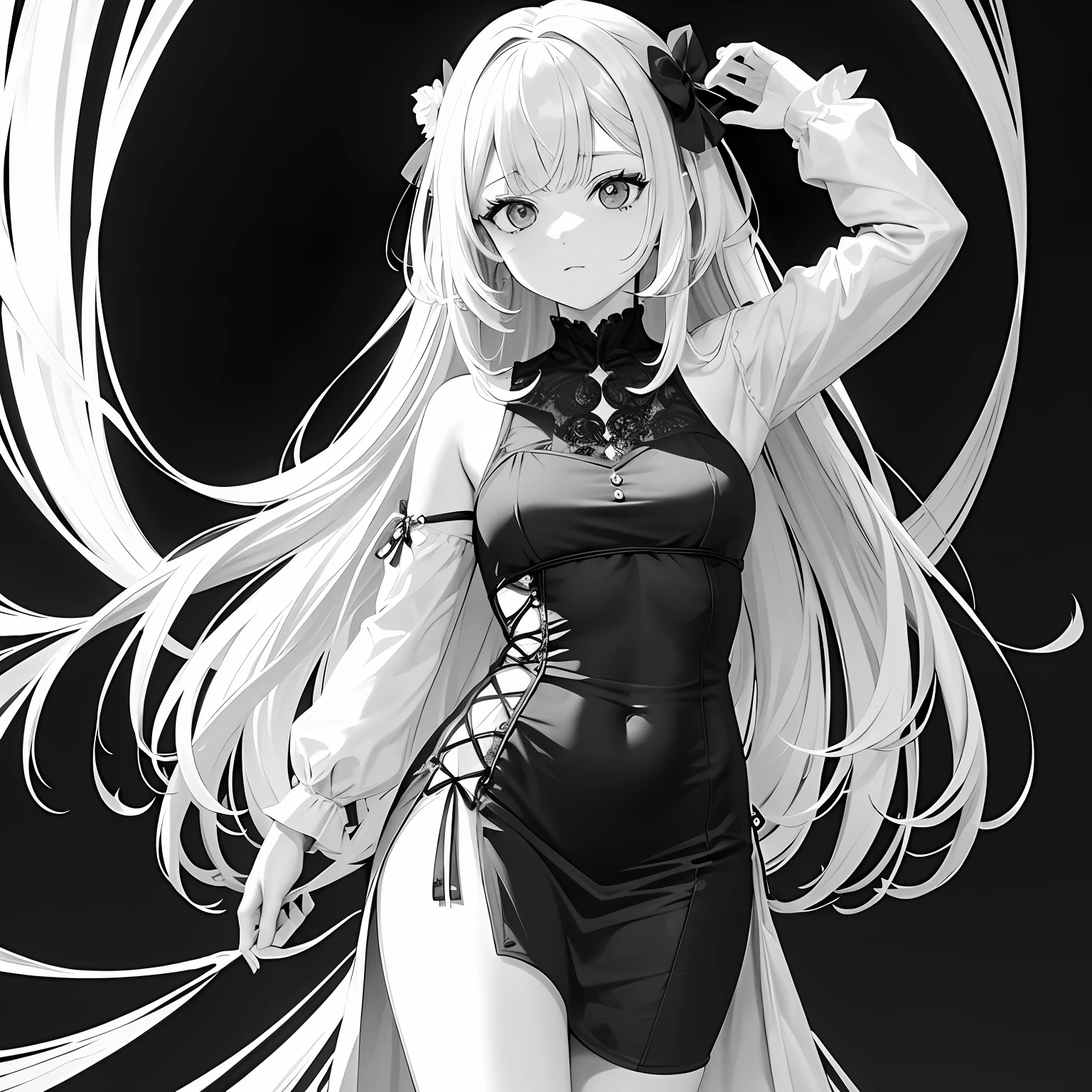 Uma  em um vestido com cabelo longo e uma coroa de flores, Bela arte de linha, Tinta extremamente fina lineart, Linearidade perfeita, Linear limpo, arte de linha requintada, Arte linear, Arte de linha detalhada, Arte de linha intrincada, Desenho de Arte de linha para colorir, Lineart Behance HD |, detailed manga style, Lineart de bola, Lineart simples, Menina com cabelo longo --auto