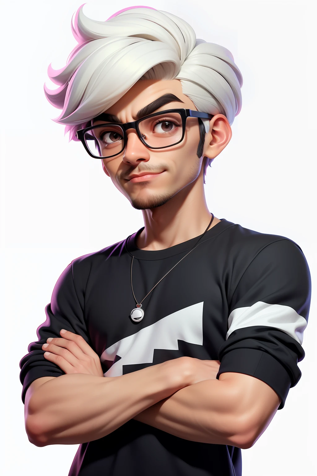 there is a man with glasses, high quality, in cartoon style, amed chahin, alex yanes, whole nice body, white background, he is wearing a black sweatshirt, T-shirt