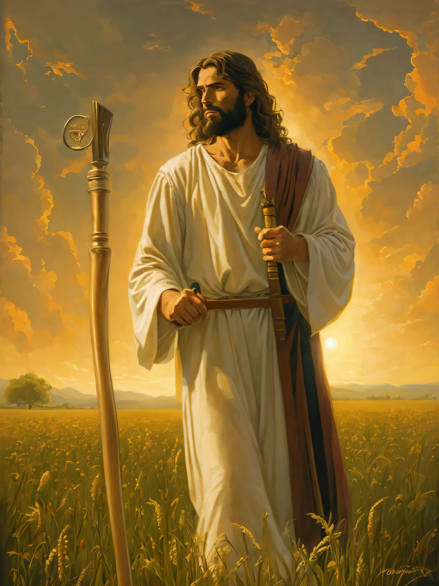 Painting of a man with a cane in a field, Greg Olsen, jesus christ, Retrato de Jesucristo, jesus of nazareth, Jesus, Uno de los tejedores del destino, Vestido como Jesucristo, the lord and savior, god looking at me, Joven Dios Todopoderoso, gigachad jesus, Arte cristiano, por Scott Gustafson, por Thomas Blackshear