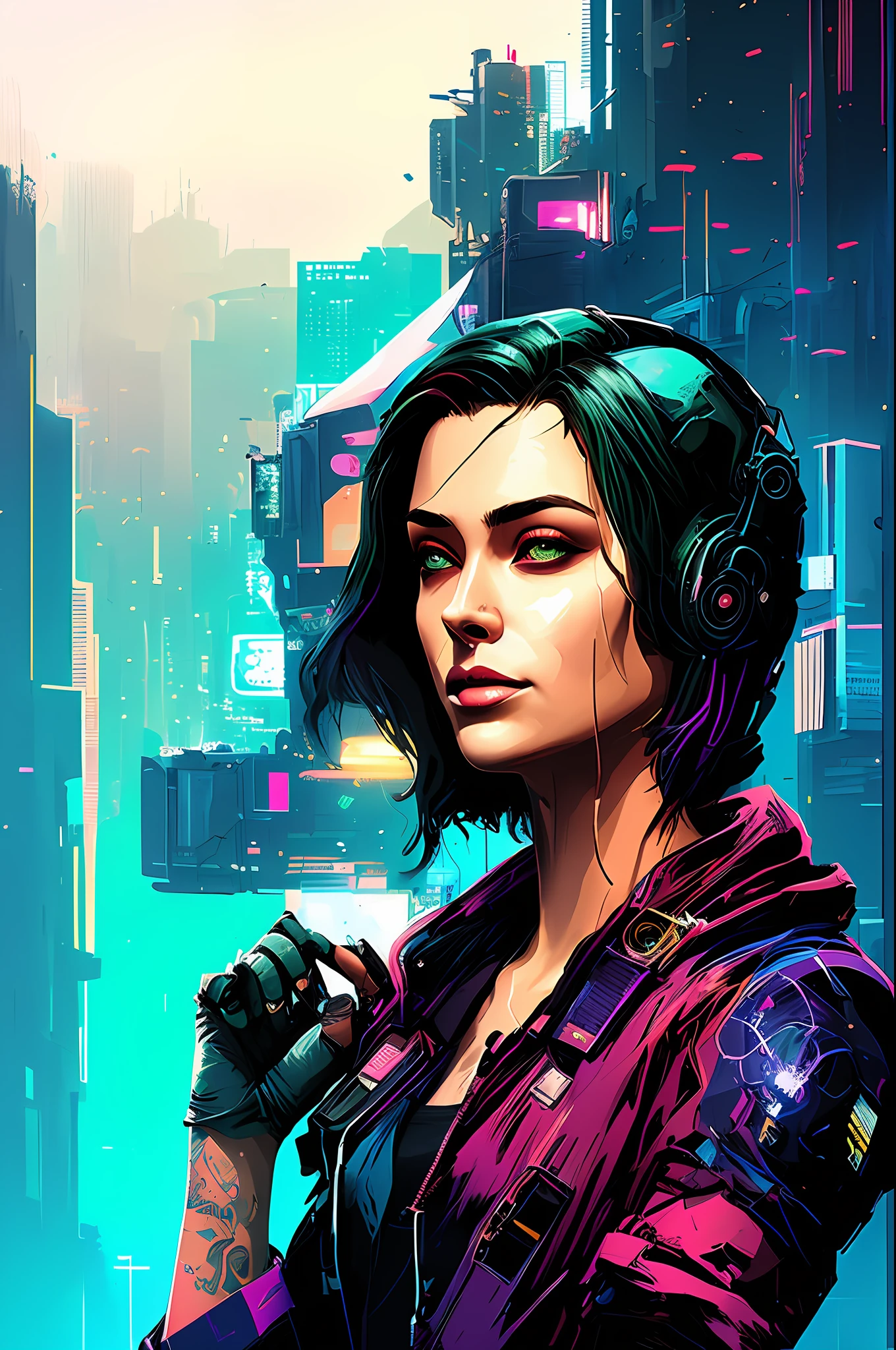 Cyberpunk stylised portait beautifull woman, snthwve style nvinkpunk, by jeremy mann, by sandra chevrier, by dave mckean and richard avedon and maciej kuciara, punk rock, tank girl, high detailed, 4k, RTX