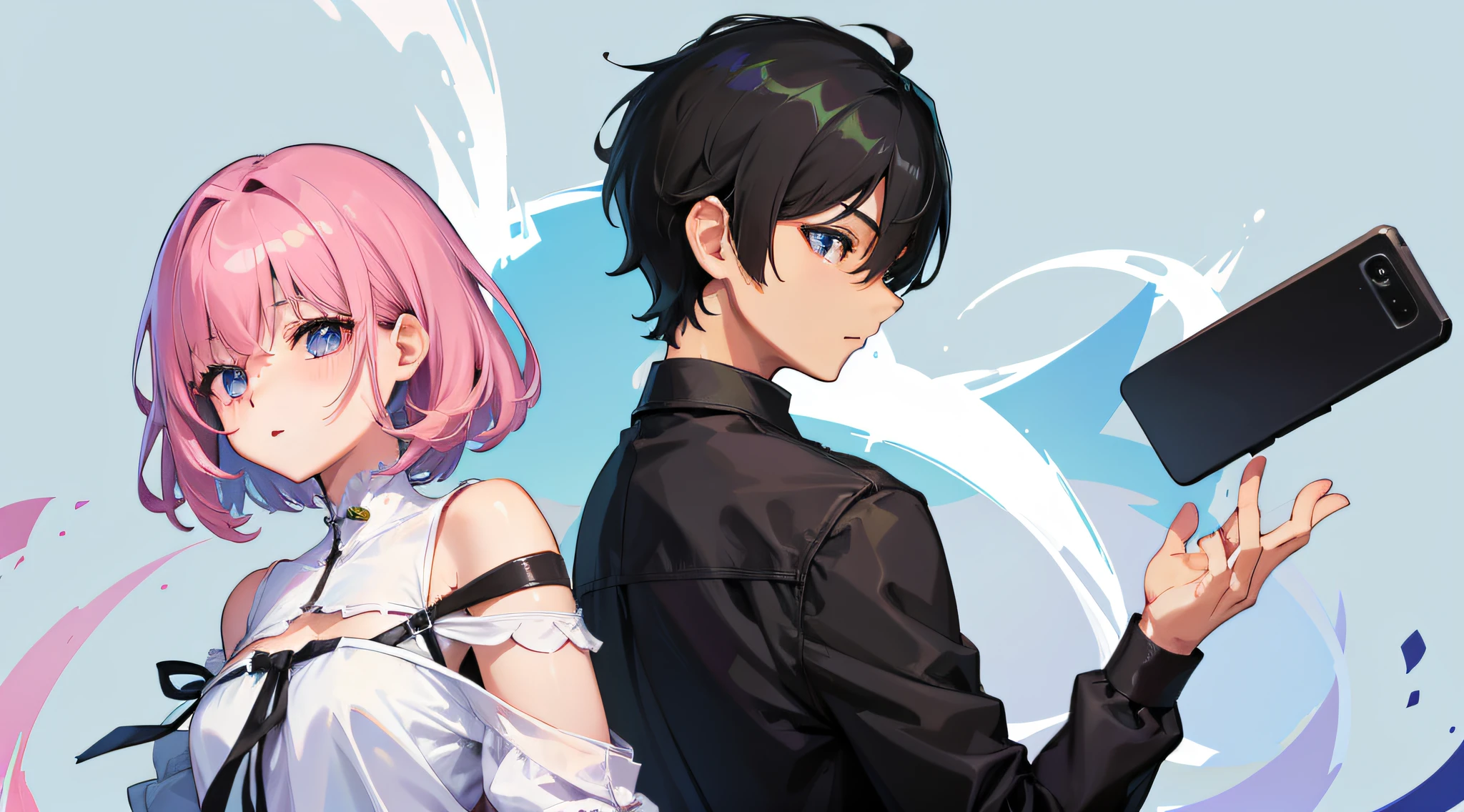 a couple(1Boy、1garl)、short-cut、Background Simple、