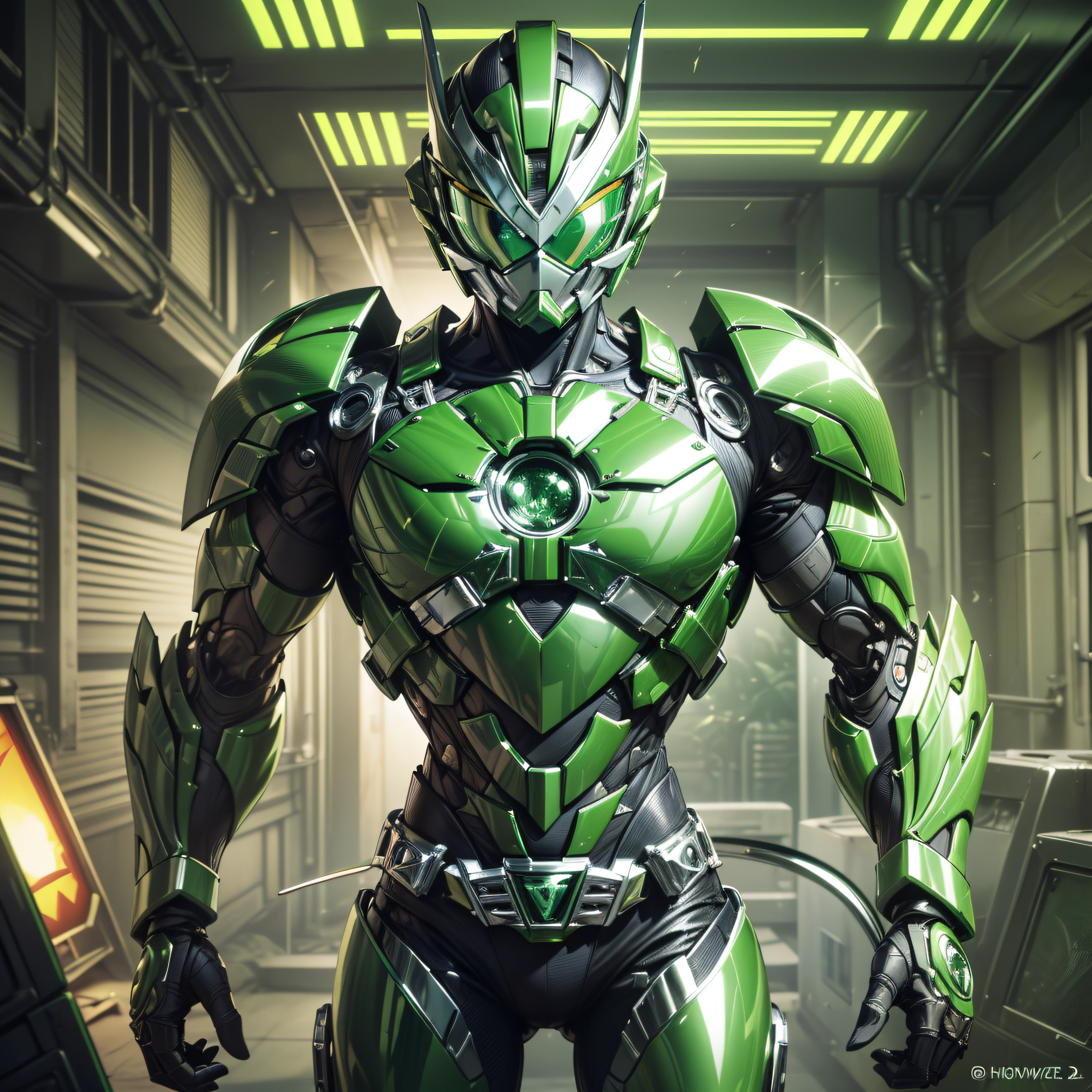 Handsome man, made of Green metal, (Green Cyborg: 1.1), (((Green Power Ranger's style helmet with chrome face plate))), ([Tail | Detail Wire]: 1.3), (Complex Detail), HDR, (Complex Detail, Ultra Detail: 1.2), Cinematic Shot, Masterpiece, Best Quality, High Resolution, Vaginal Foreign Object Insertion, Centering