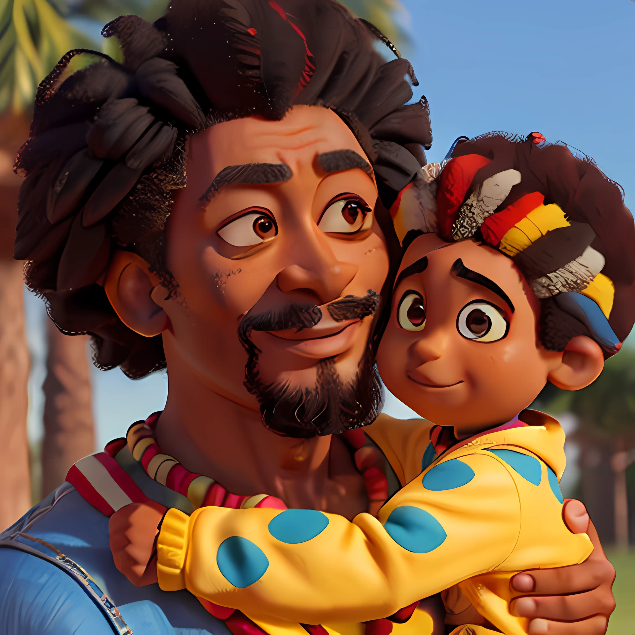 um pai ((Afro-Zulu)) amoroso segurando seu filho (afro-zuli)( no colo, cores vividas, detalhes intrincados, CALVO, clima de amor, Pai e filho, Family Love, pai e seu filho, Father with son in arms Afro-Kenyan man(((sozinho))) Holding a Kenyan ((somente)) in your arms, modelos pixar 2 0 0 px, layout do modelo, barba cheia, snapshot, olhar feliz, olhos cintilantes faces proporcionais, foto produto, fundo fibanci, inconfundivelmente gengibre, emprestar, RingFlash, Rascunho, both faces visible , Ad image a parent, solo, ((homem de 40 anos estilo pixar, long messy hair: 1.2)), (((pele afro_negra: 1.4))), cores vividas, vestido floral, tarde de outono, por do sol, detalhes intrincados, estilo midjourney, Greg Rutkowski