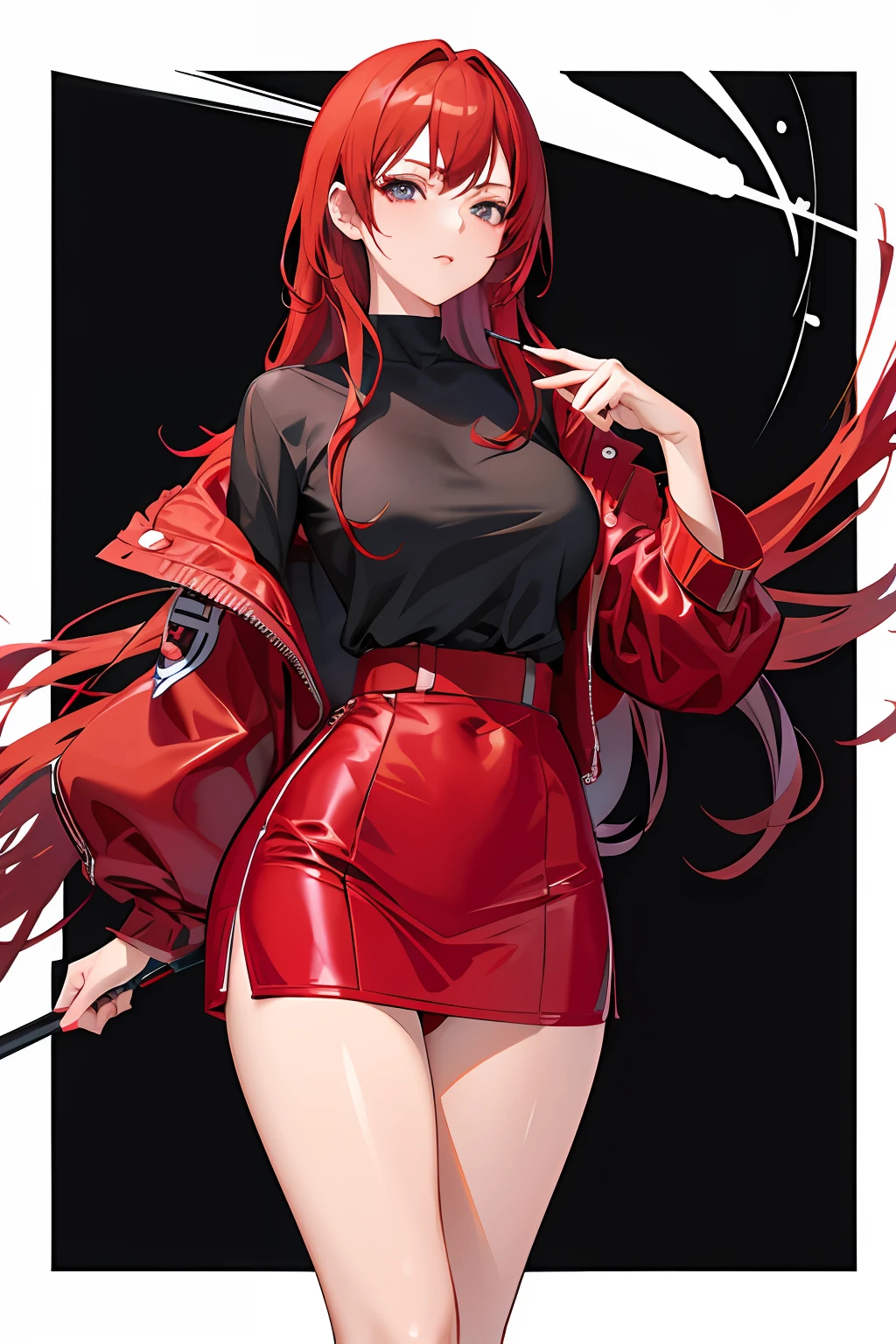 anime girl in red leather shorts and black shirt posing, badass anime 8 k, crimson clothes, trending on artstation pixiv, red clothes, anime style 4 k, cushart krenz, rias gremory, seductive anime girl, anime full body illustration, with red hair, glowing red, detailed anime character art, trending on cgstation
