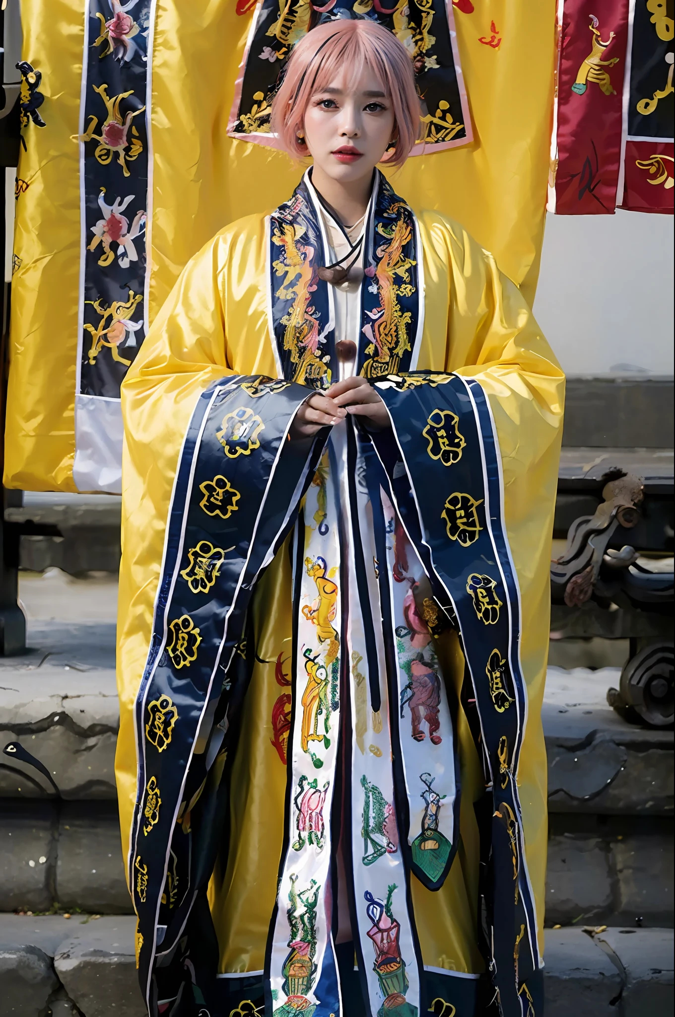 ((masterpiece), (best quality), ultra high res, (raw photo:1.2), (photorealistic:1.4), Exceptional detail, dramatic lighting, highres, 8k, absurdres, solo,
CNGirl_2, 1girl, ((pink hair)), close up, daoist_robe, yellow daoist robe, Chinese Temple, fantasy, incense, long hair, looking at viewer,