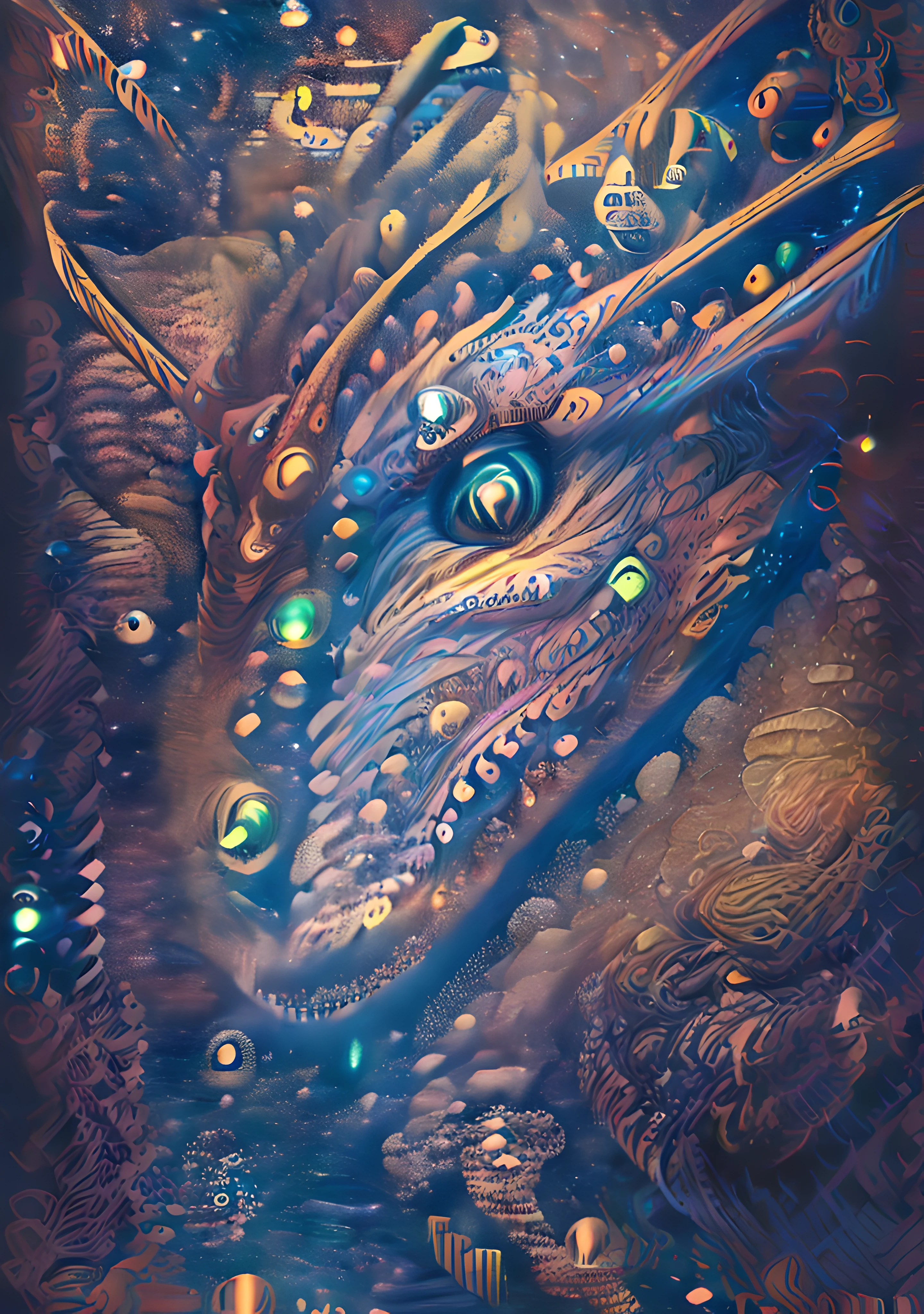 (High resolution, incredibly detailed, masterpiece), intricate close up portrait of a beutifull dragon with inside his eye the universe and stars ,beautifull face,in space , featuring fractal geometry in (vibrant colors:0.6), set against a (galactic background:1.8), bringing together complex, mesmerizing shapes and patterns,dmt ,fractal art,stars and galaxies