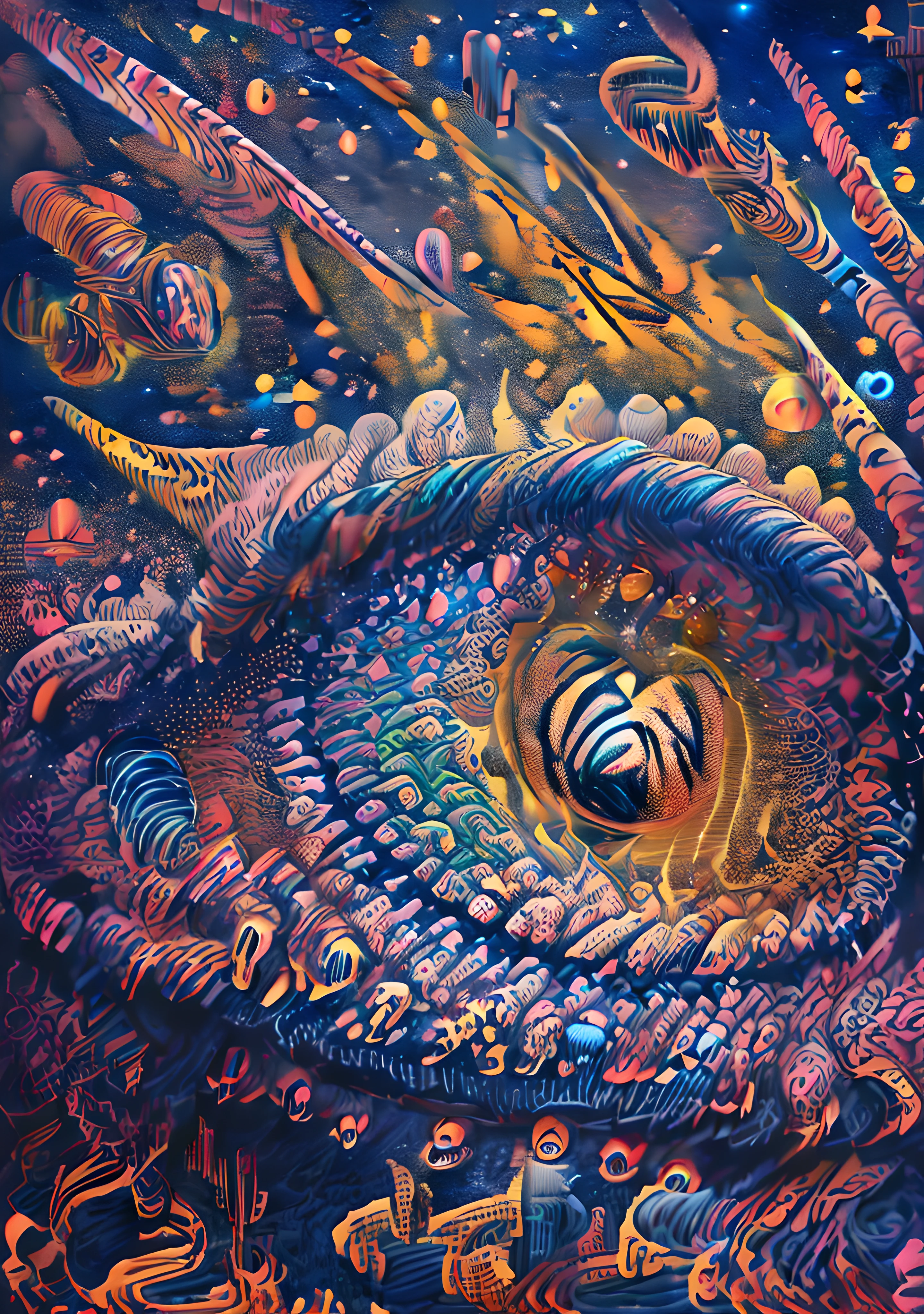 (High resolution, incredibly detailed, masterpiece), intricate close up portrait of a beutifull dragon with inside his eye the universe and stars ,beautifull face,in space , featuring fractal geometry in (vibrant colors:0.6), set against a (galactic background:1.8), bringing together complex, mesmerizing shapes and patterns,dmt ,fractal art,stars and galaxies